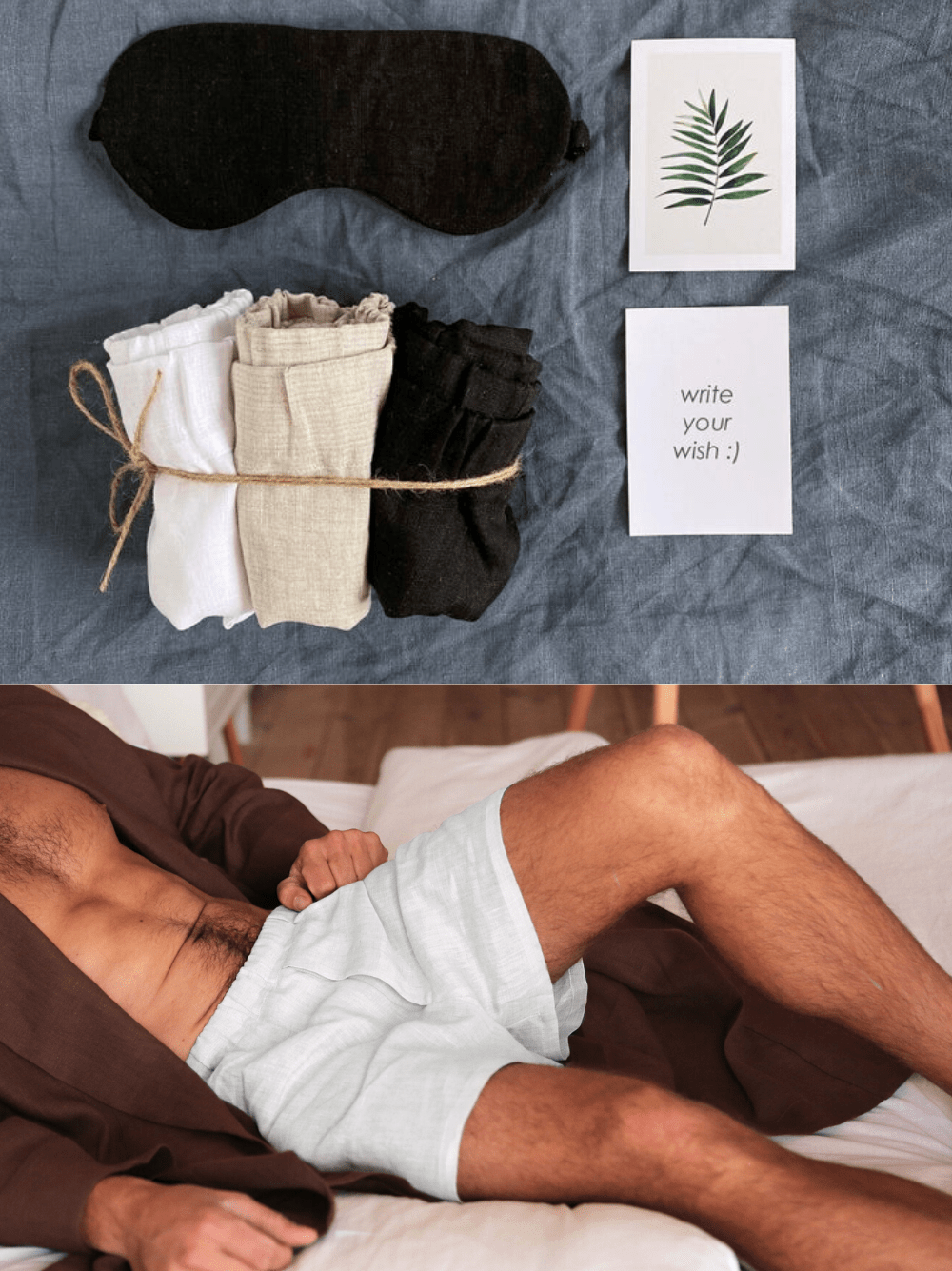 Gift SET of Mens linen underwear + sleep mask