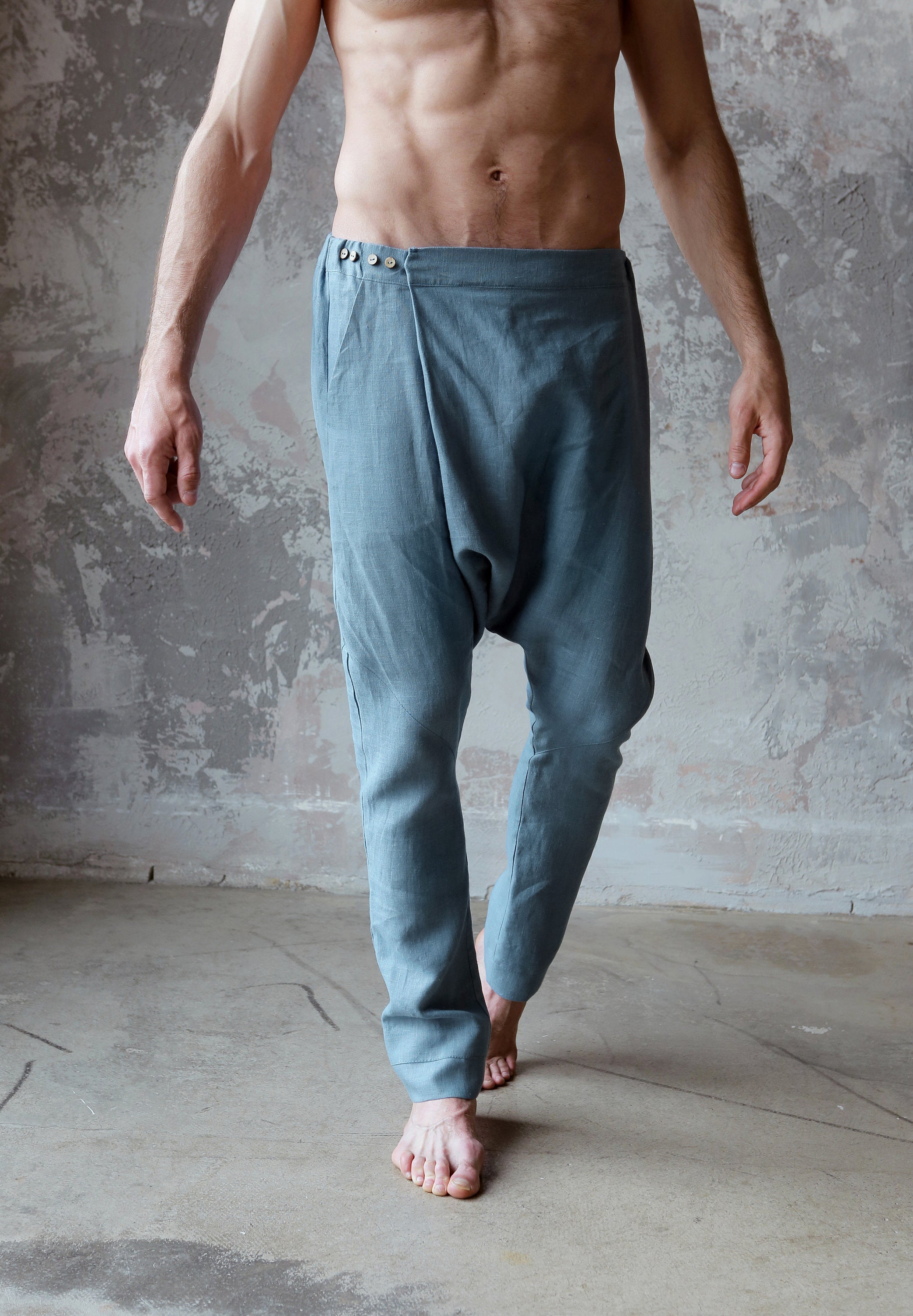 Men’s baggy linen pants Blue grey