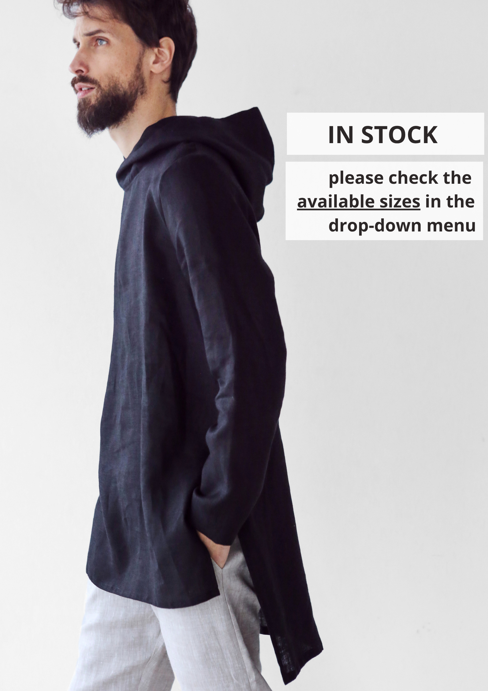 Men’s Long Linen Hoodie BALSA with splits - IN STOCK