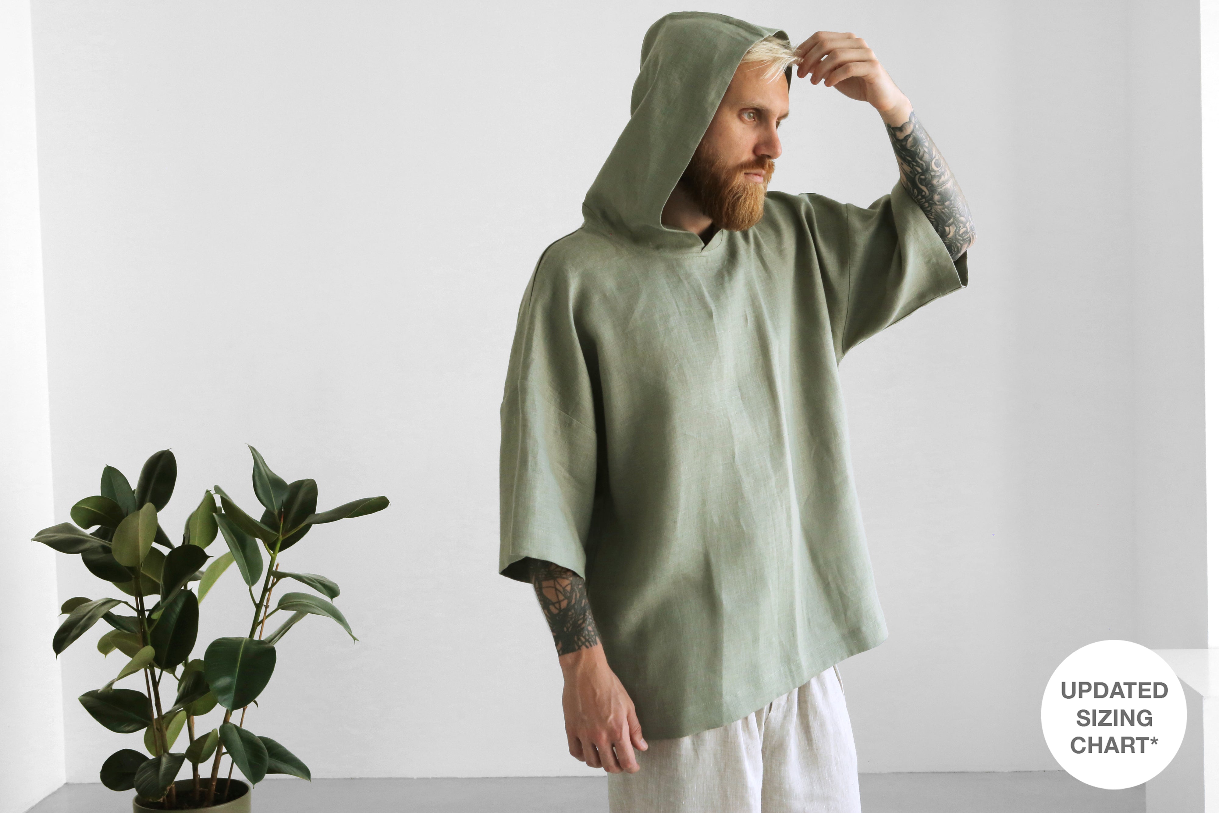 Linen Hooded T-shirt SHOBU in Olive