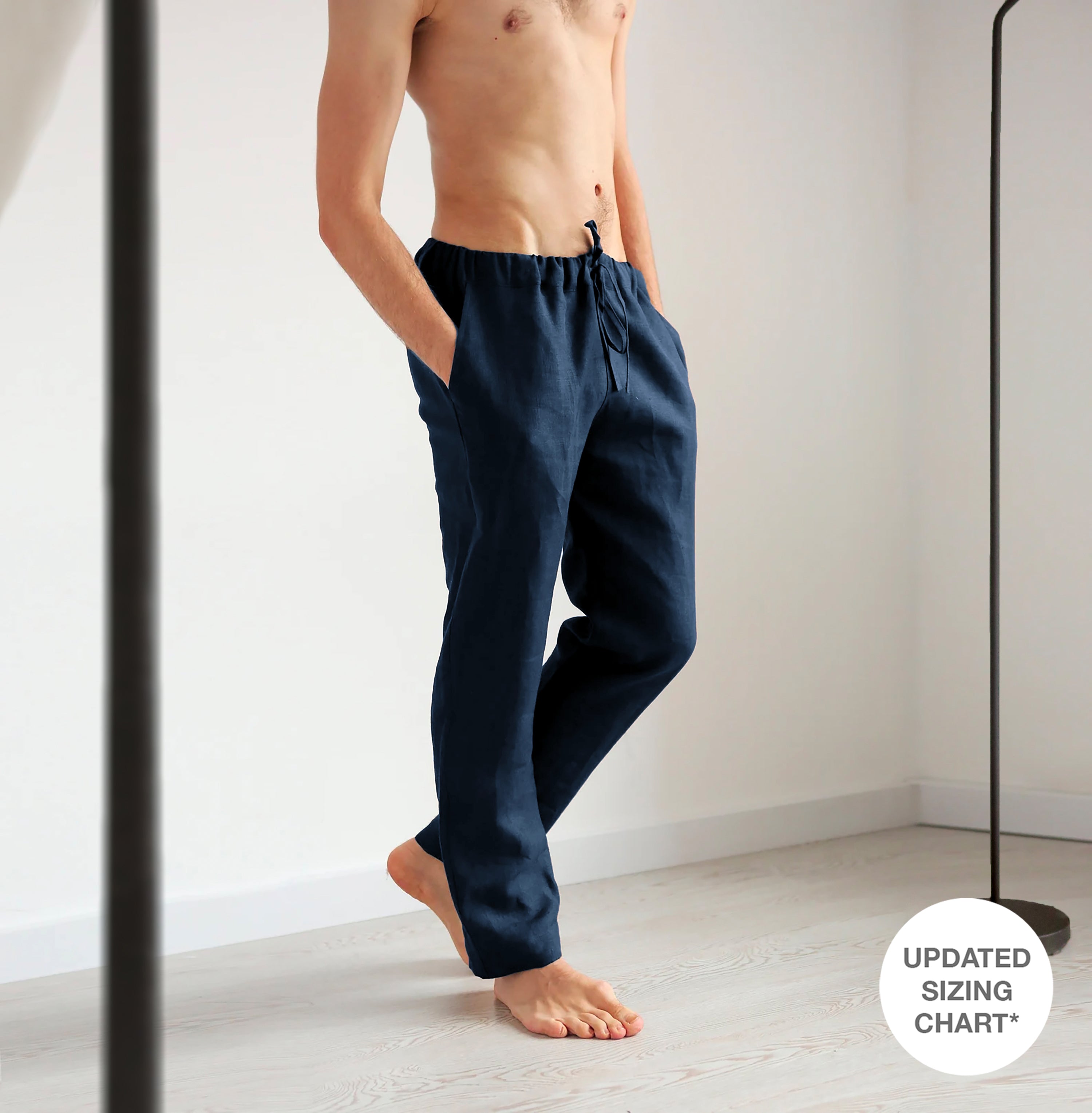 Men’s Straight Leg Linen Pants ASH in Dark blue