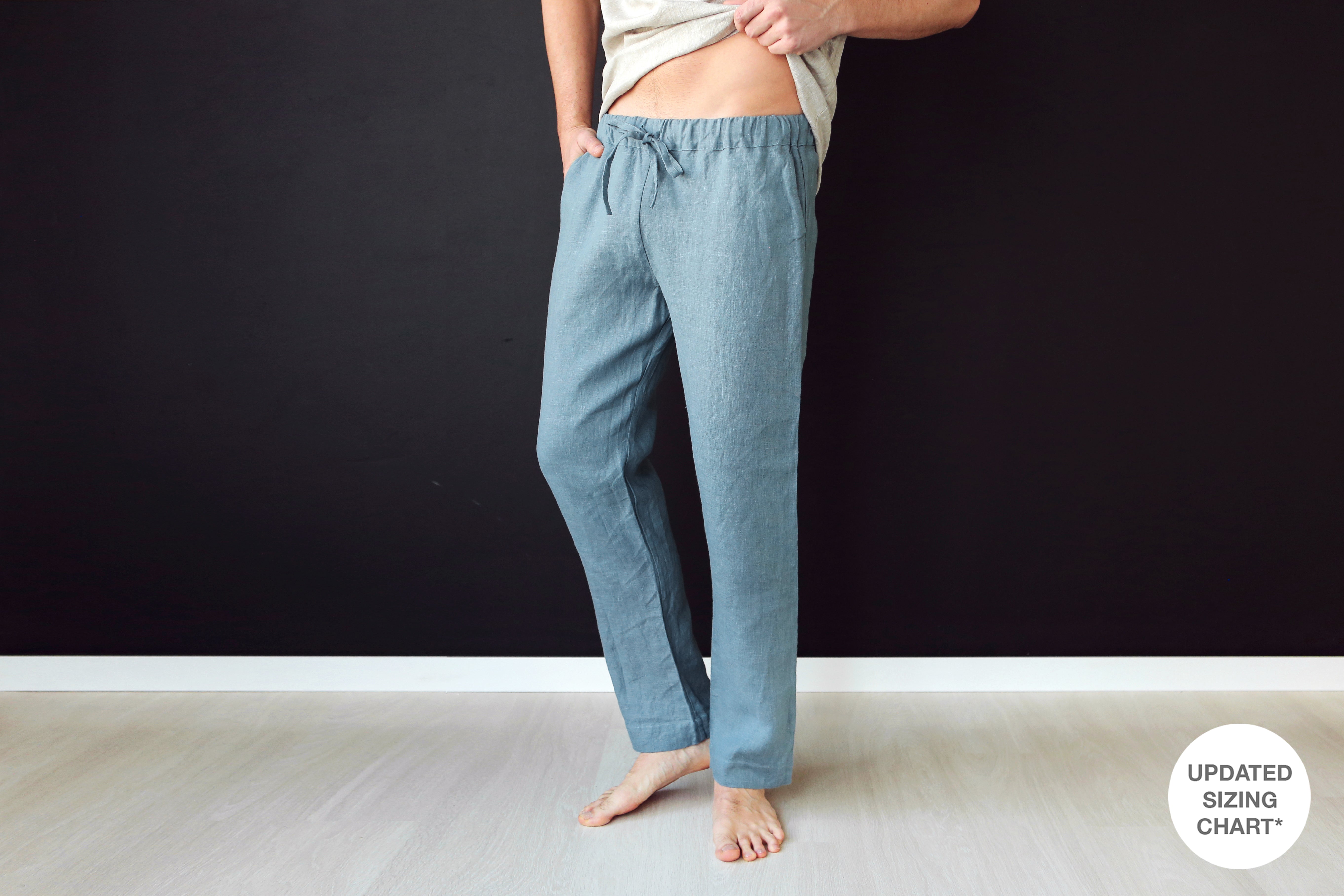 Men’s Straight Leg Linen Pants ASH in Blue grey