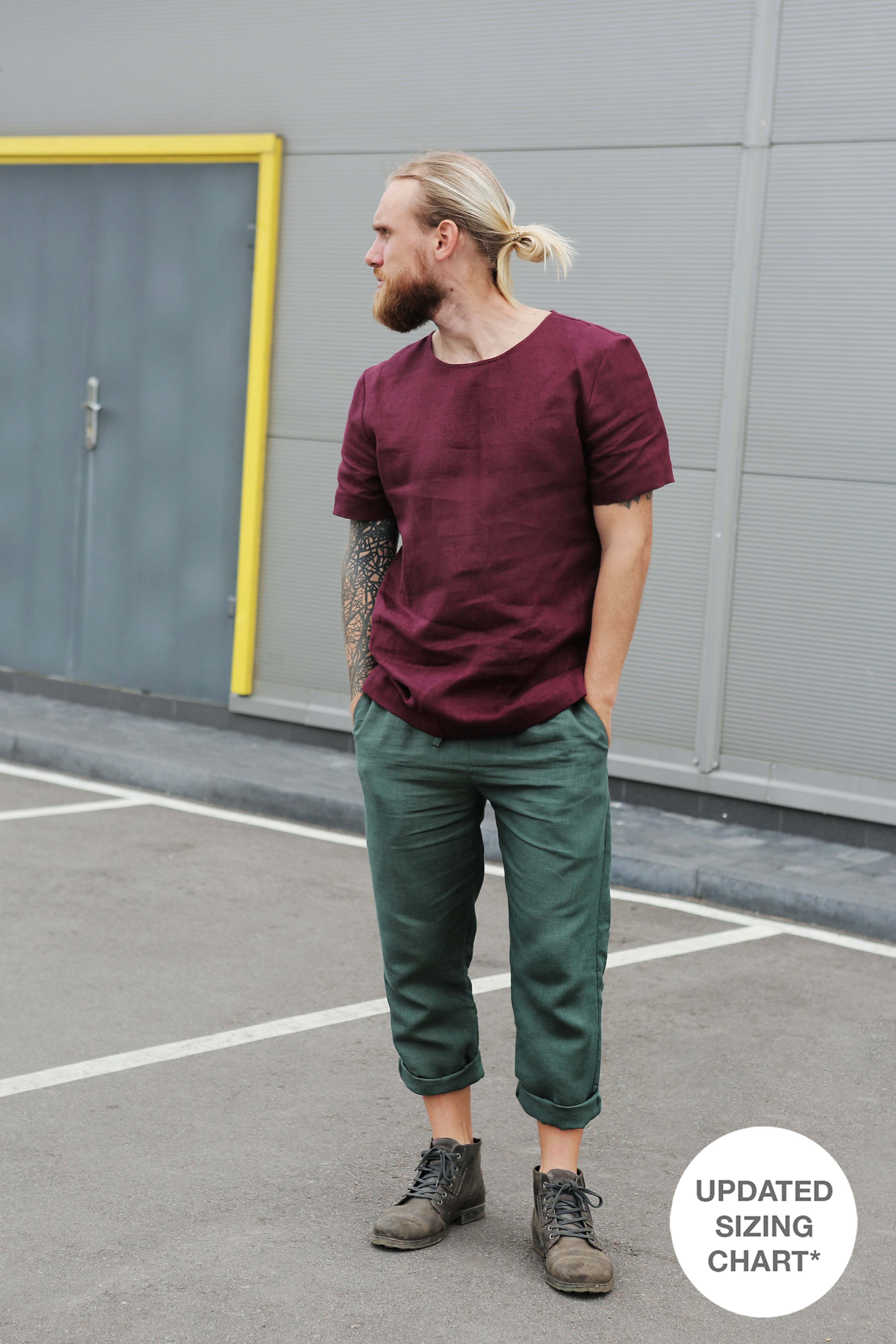 Men’s Straight Leg Linen Pants ASH in Green