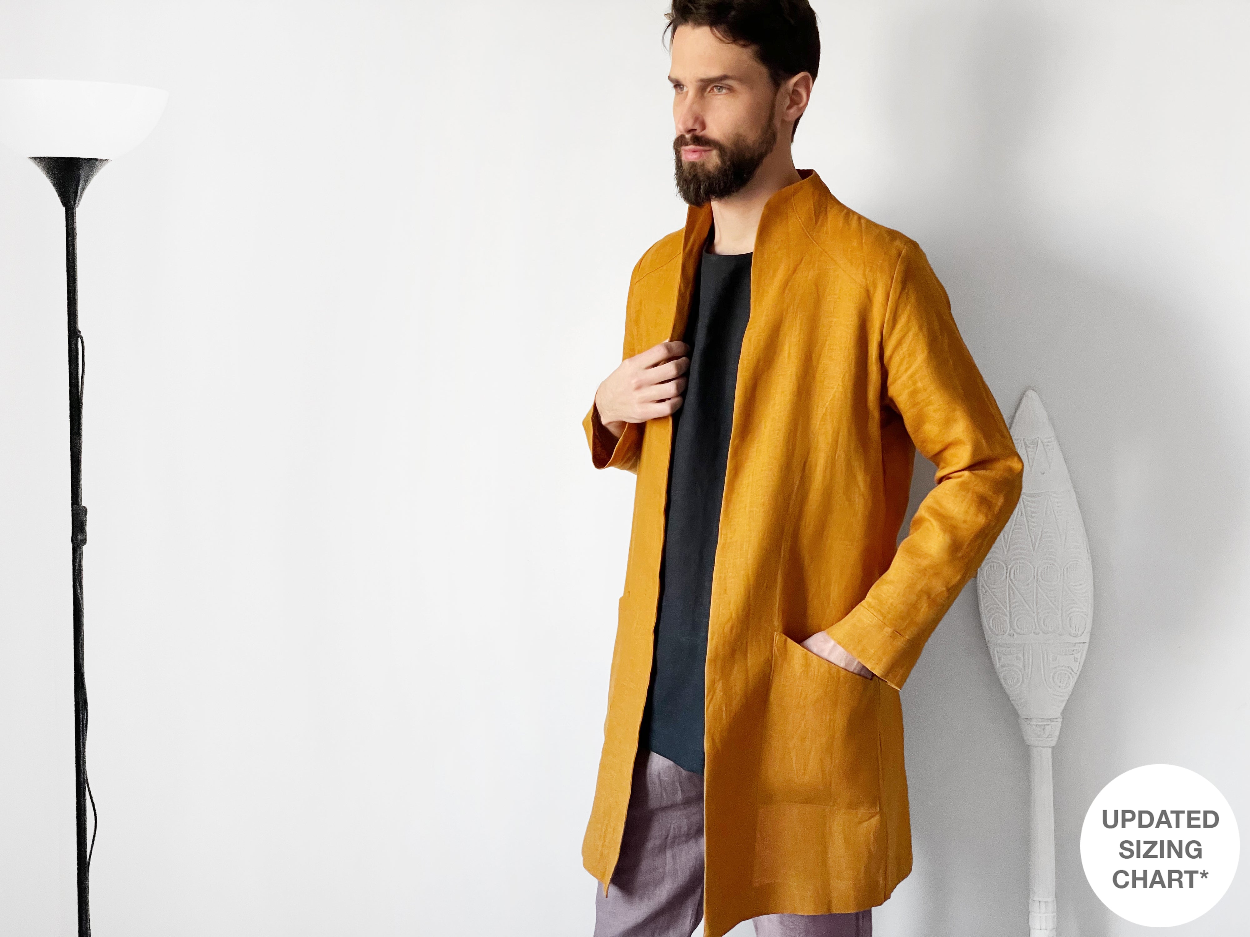 Men’s Linen Trench ALMOND in Saffron