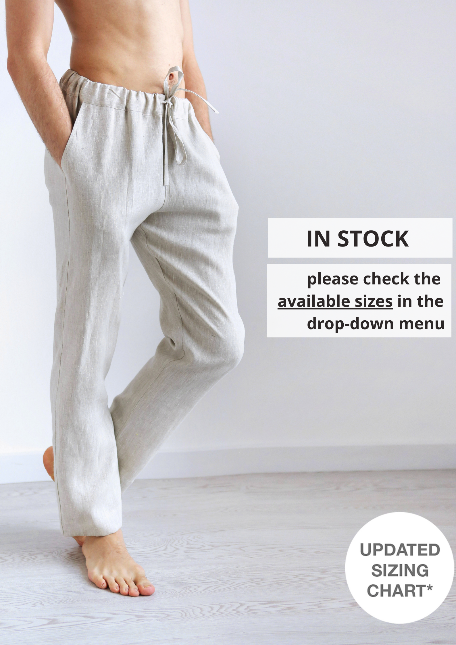 Men’s Straight Leg Linen Pants ASH - IN STOCK