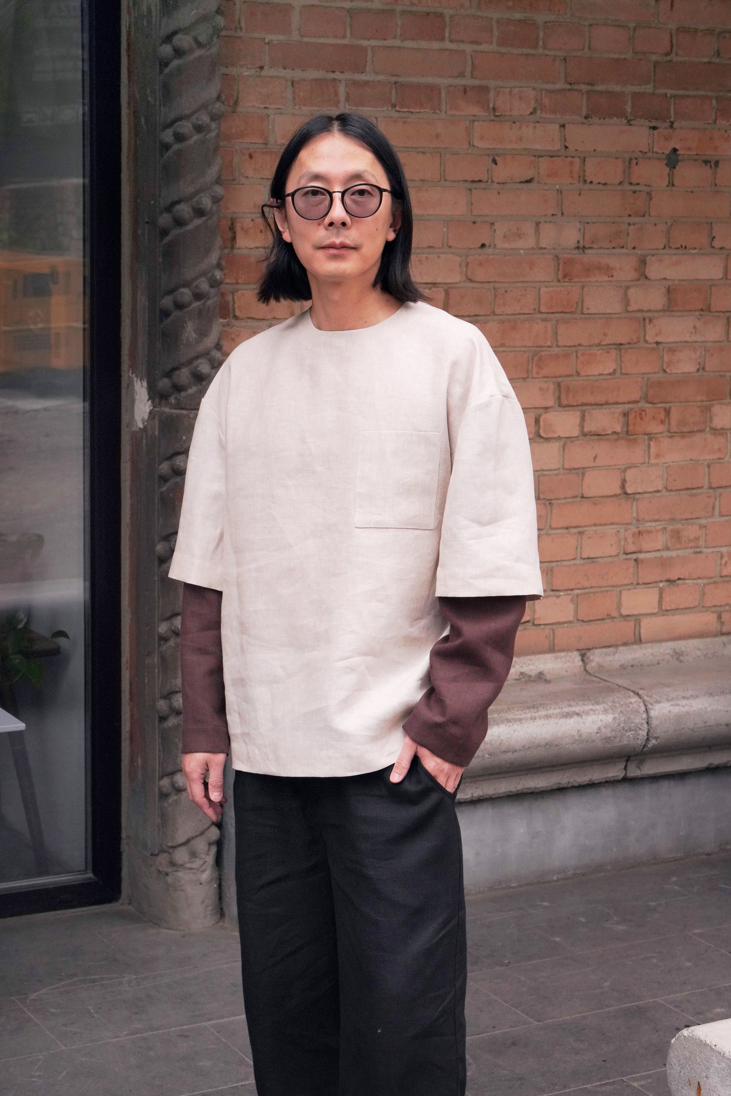 Men’s double-layer long-sleeve TAMARISK in Beige/Brown