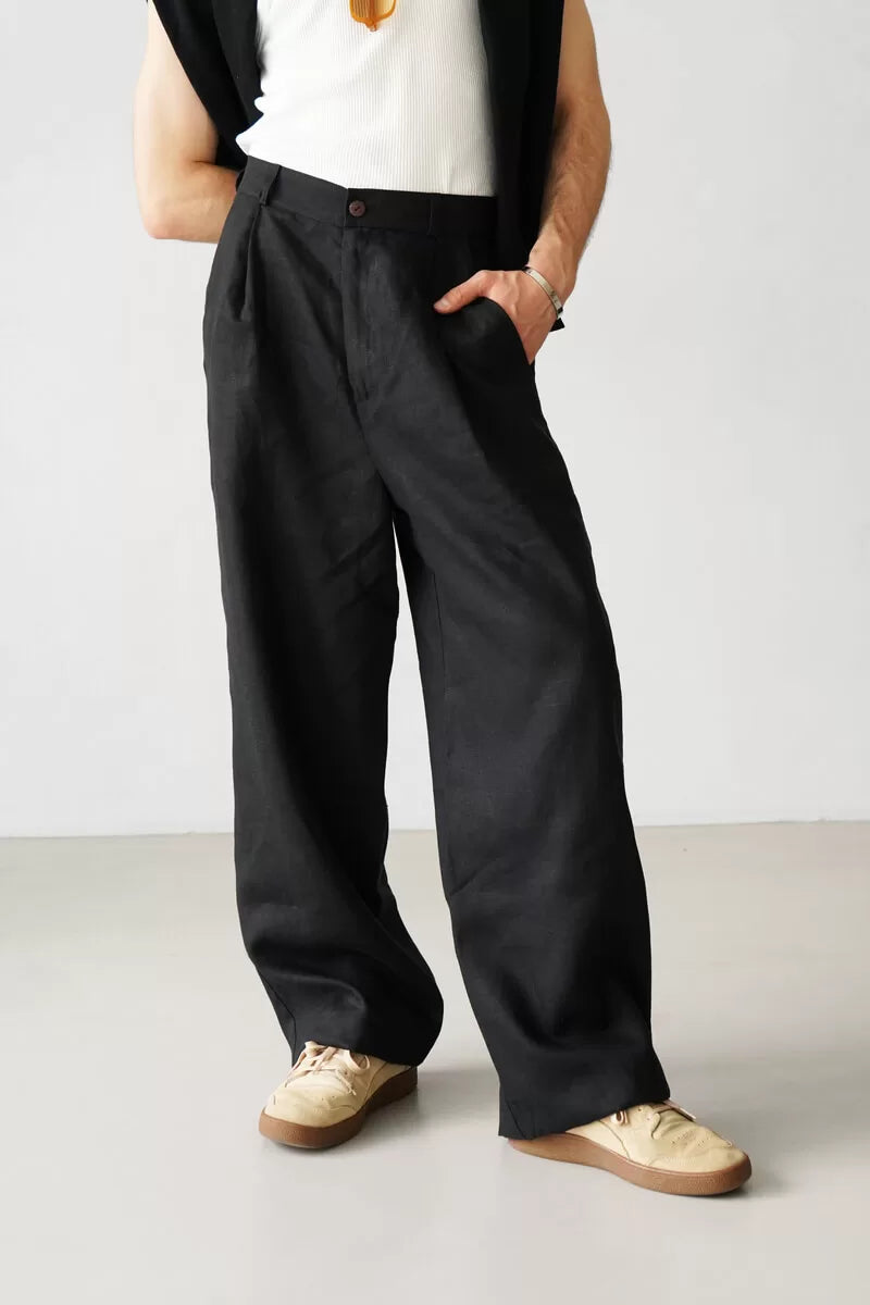 Palazzo Linen Pants ASPEN in Black
