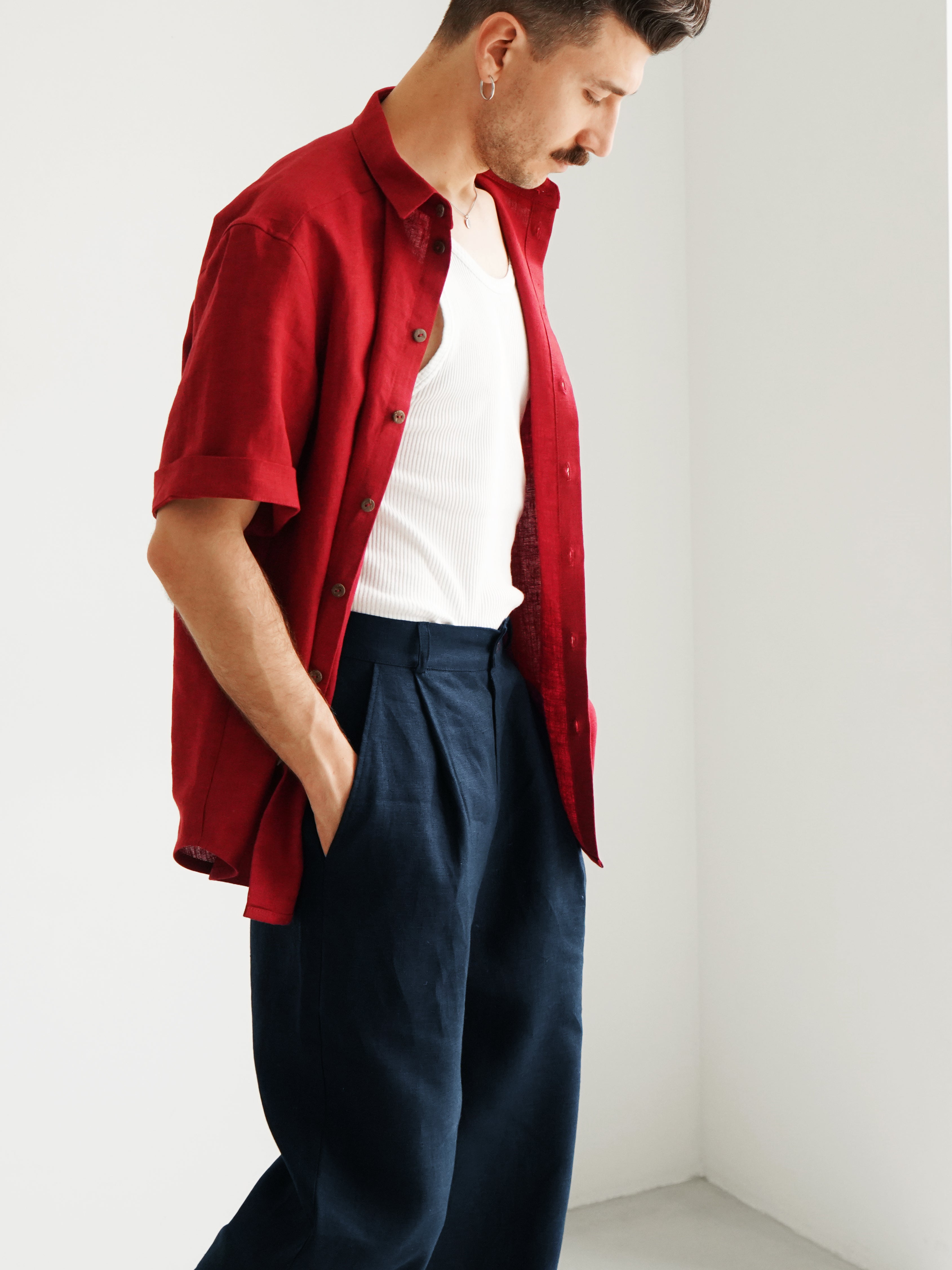 Palazzo Linen Pants ASPEN in Dark blue