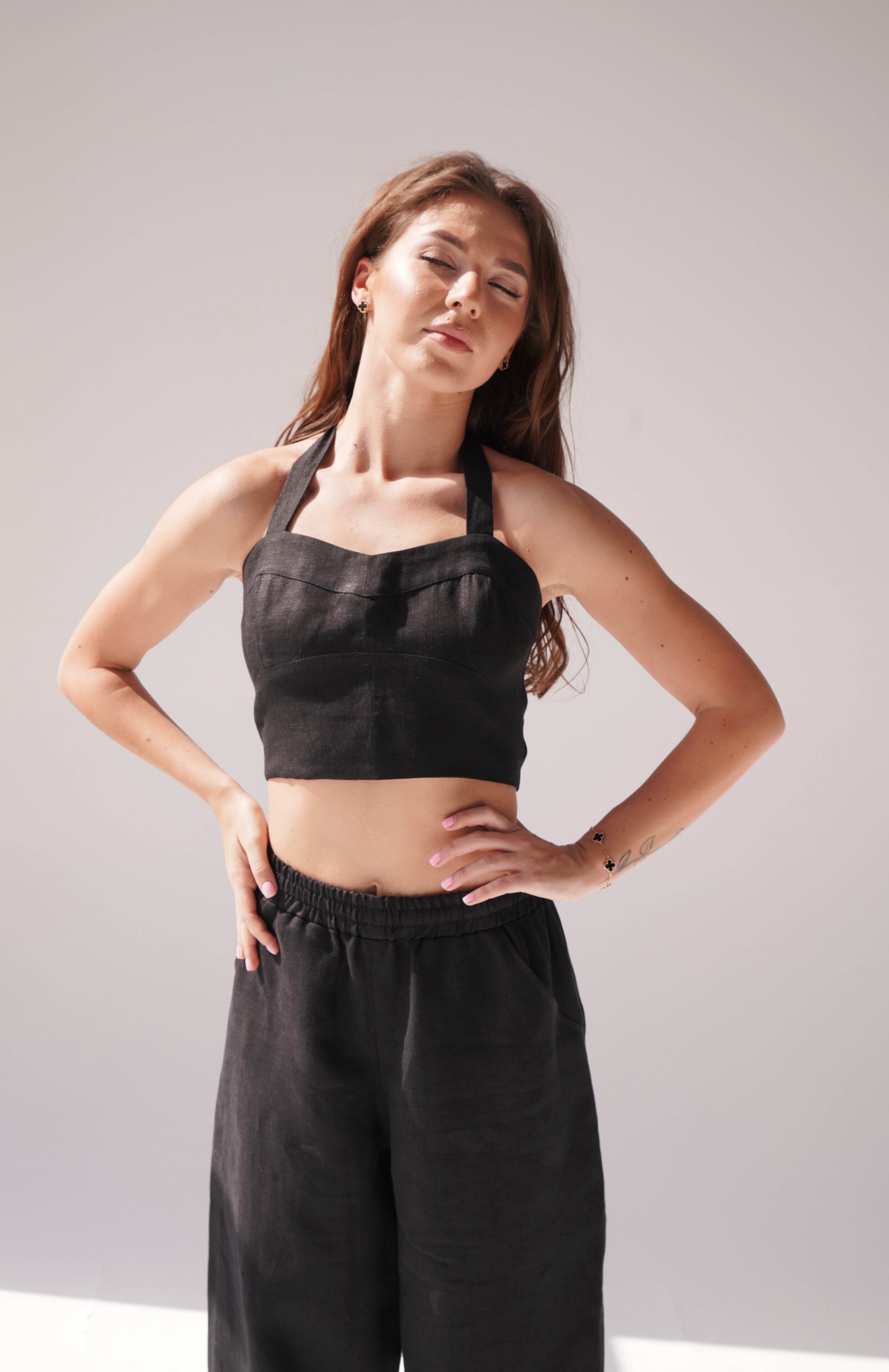 Linen Lace-Up Crop Top IVINA - IN STOCK