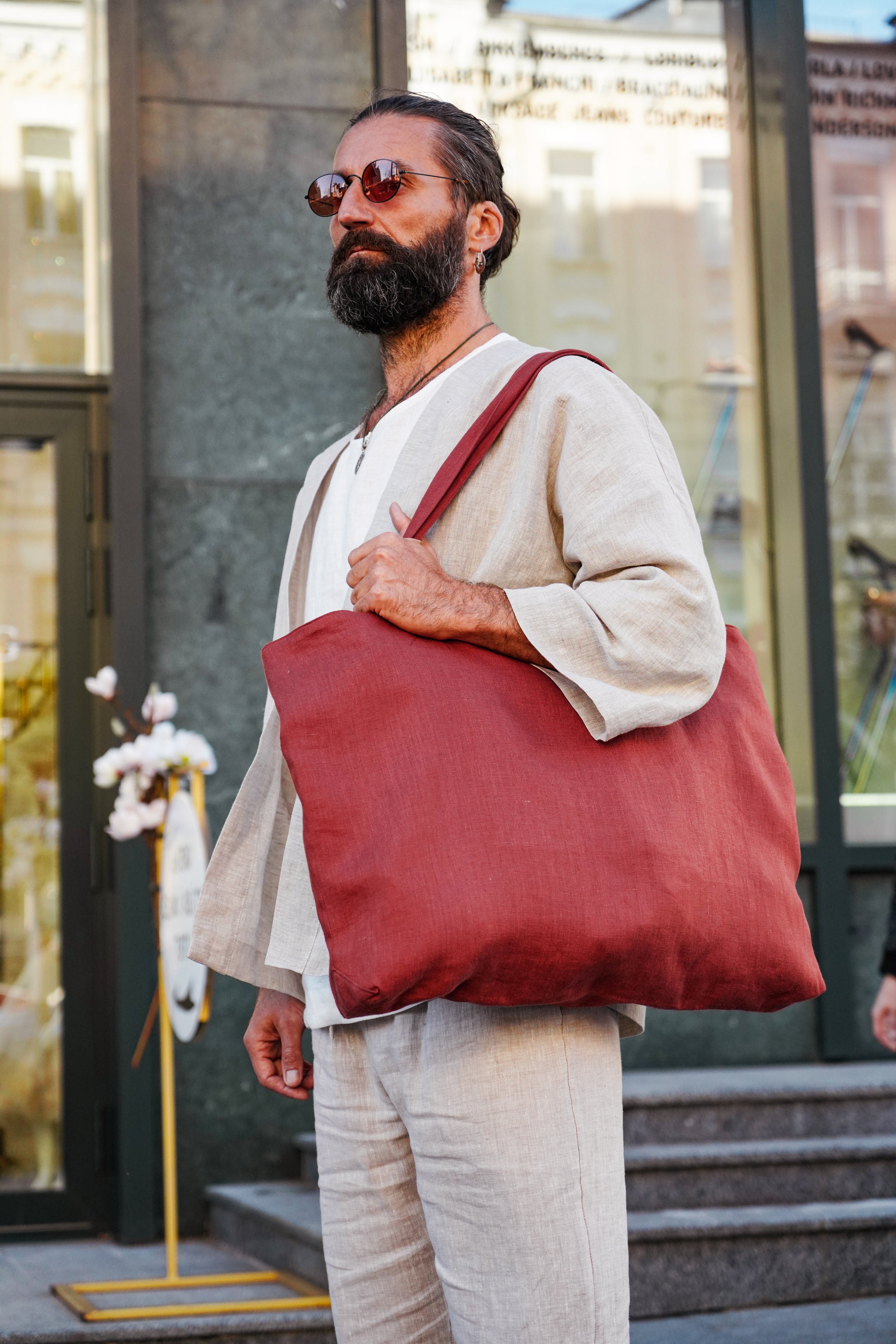 Linen Tote Bag QUINA in Terracotta