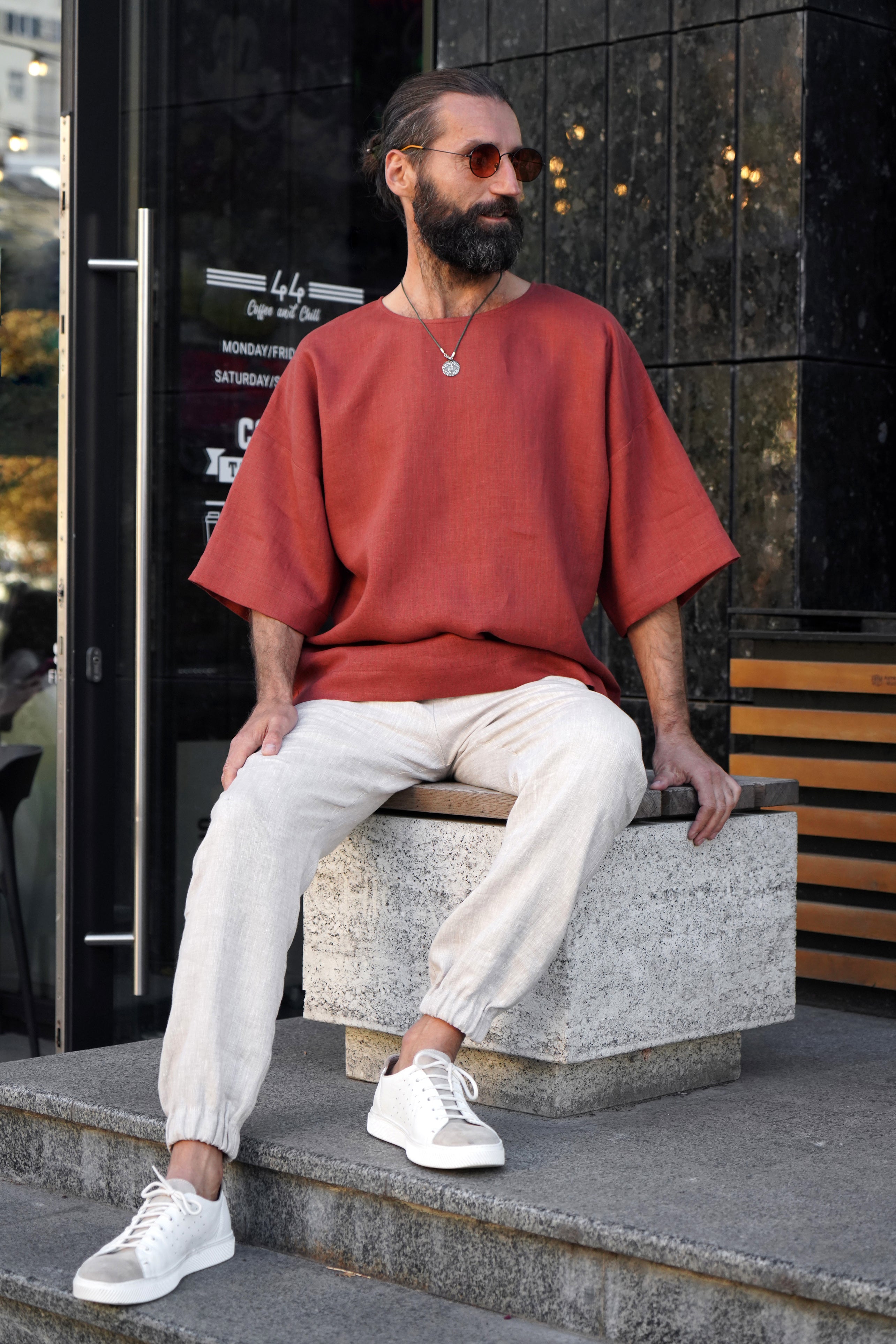 Men’s Oversized Linen T-Shirt LOTUS in Terracotta
