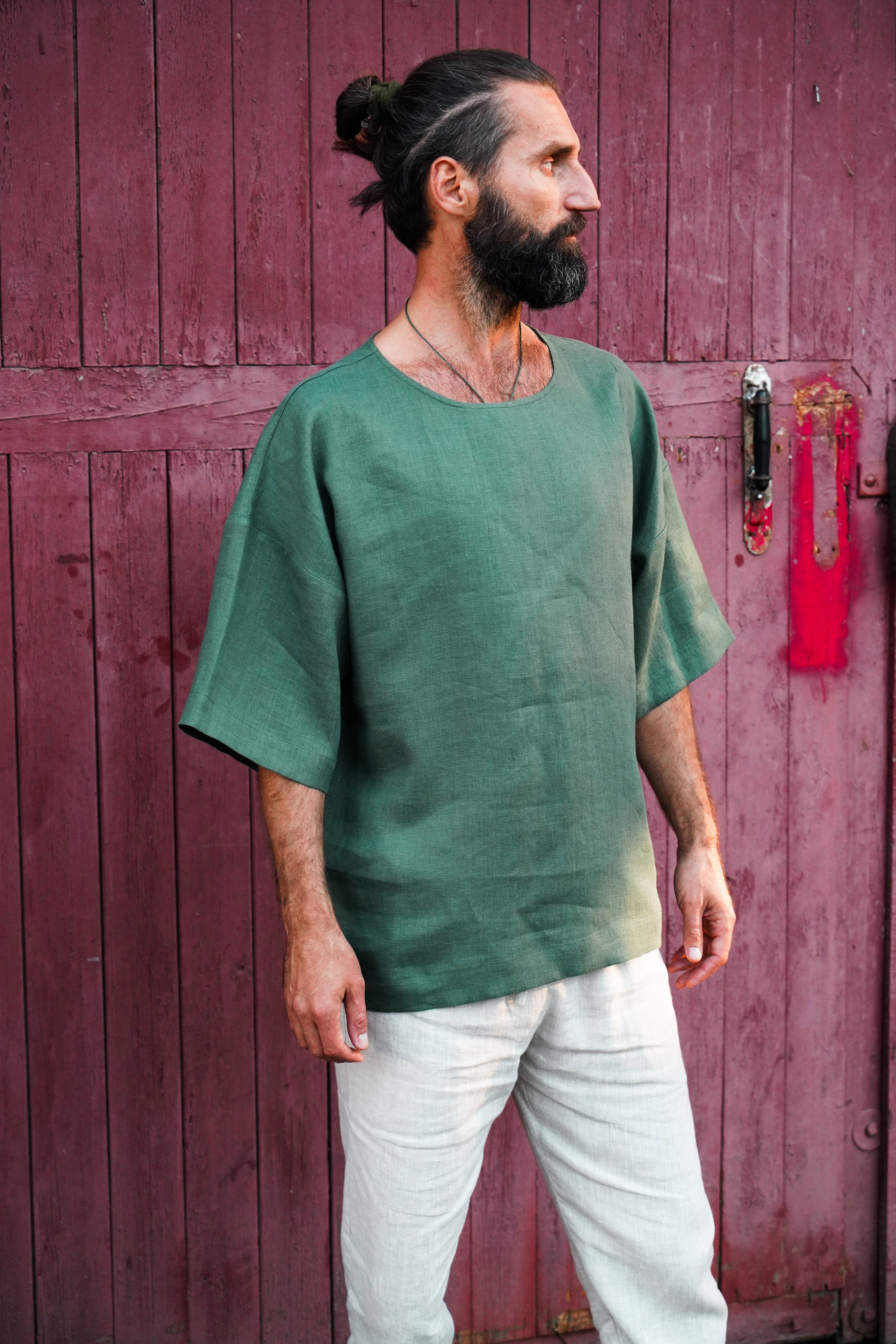 Men’s Oversized Linen T-Shirt LOTUS in Green