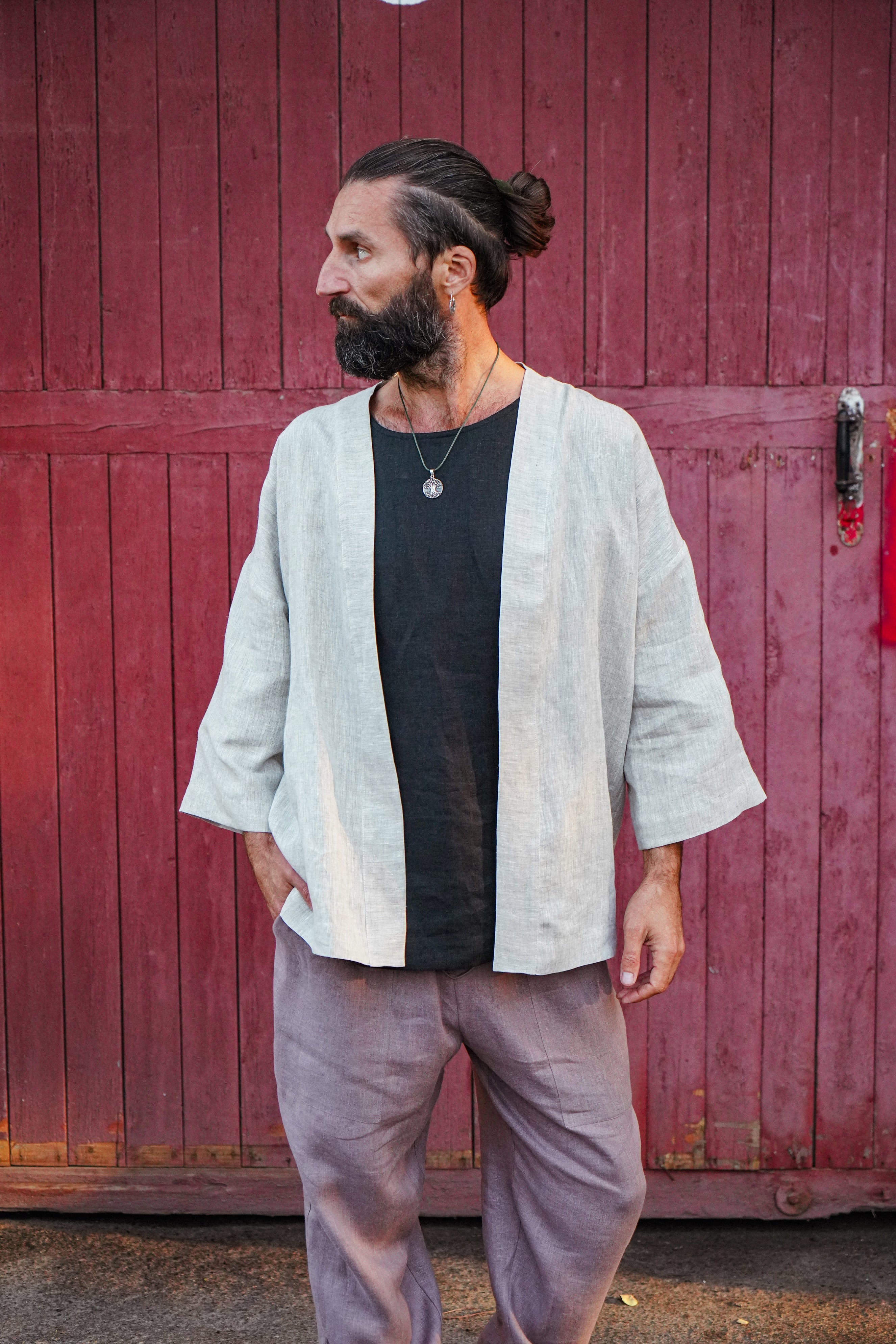 Mens Linen Kimono Jacket TANSY in Beige