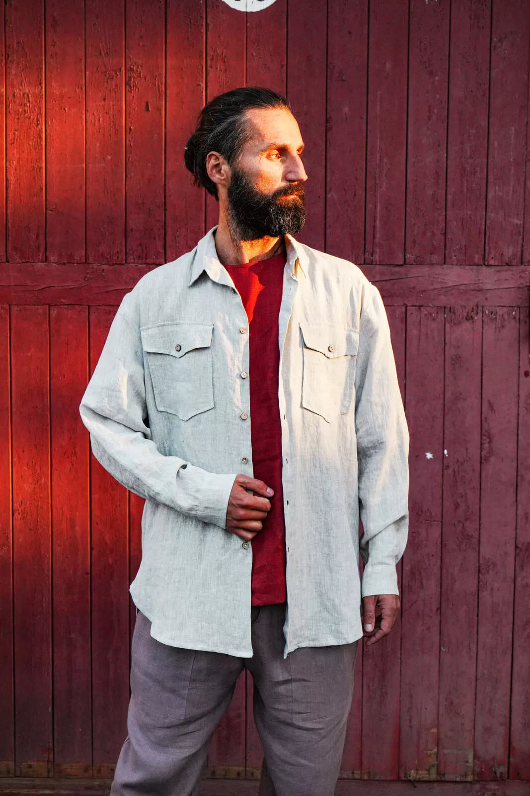 Mens relaxed linen shirt SANDWOOD in Beige