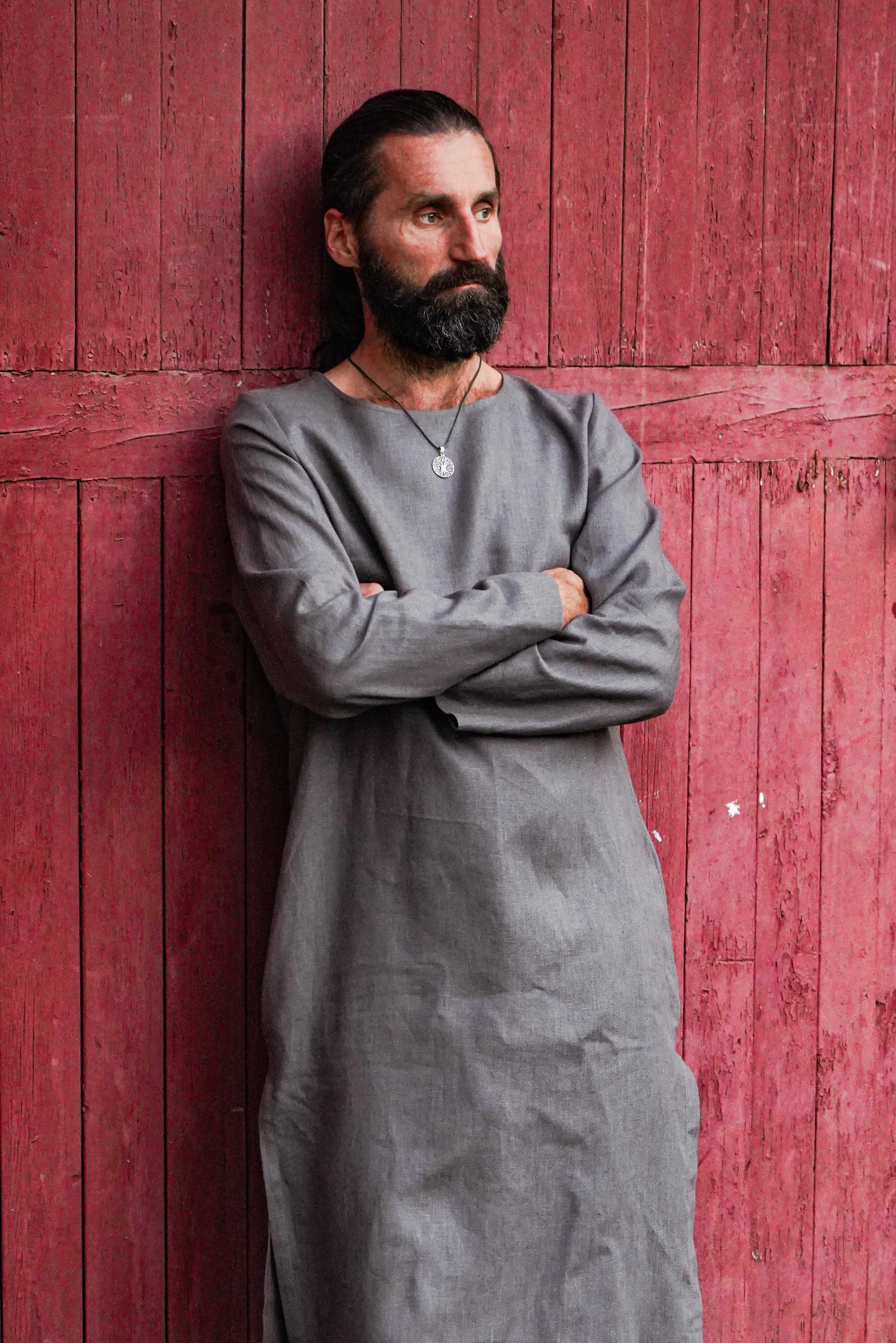 Men’s Long Linen T-Shirt, Kaftan LOTAN - IN STOCK
