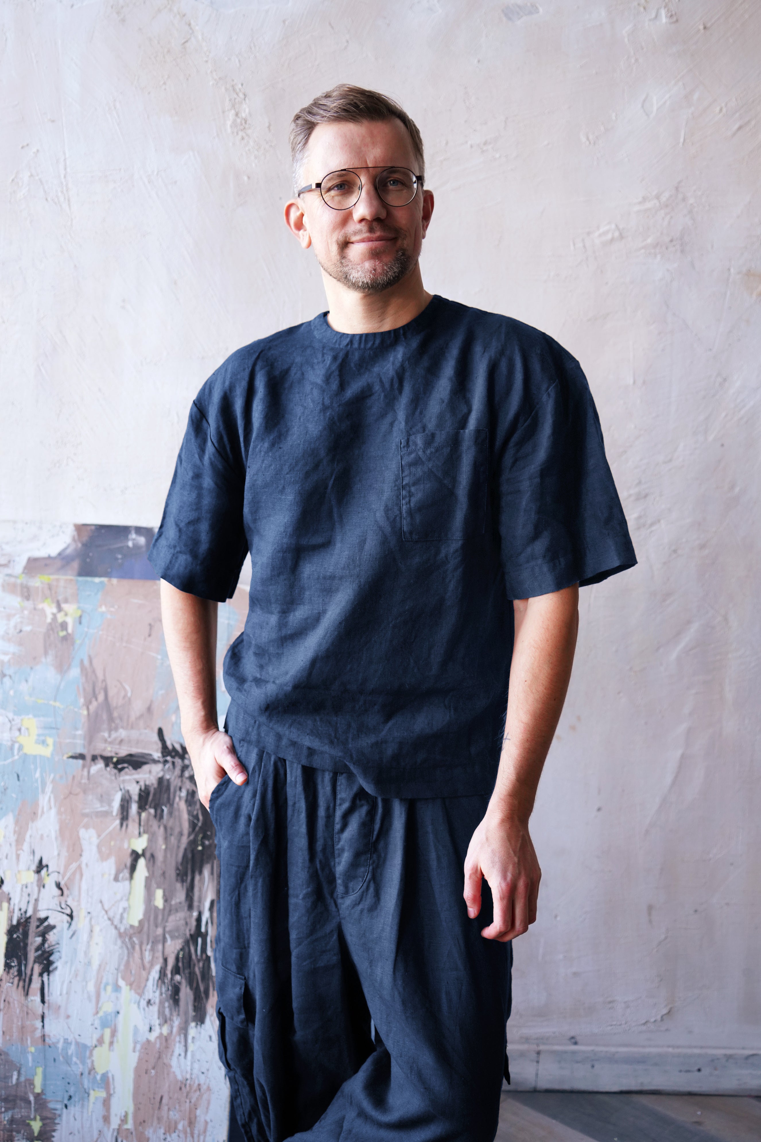 Men’s Oversized Linen T-Shirt SUMIRE in Dark blue
