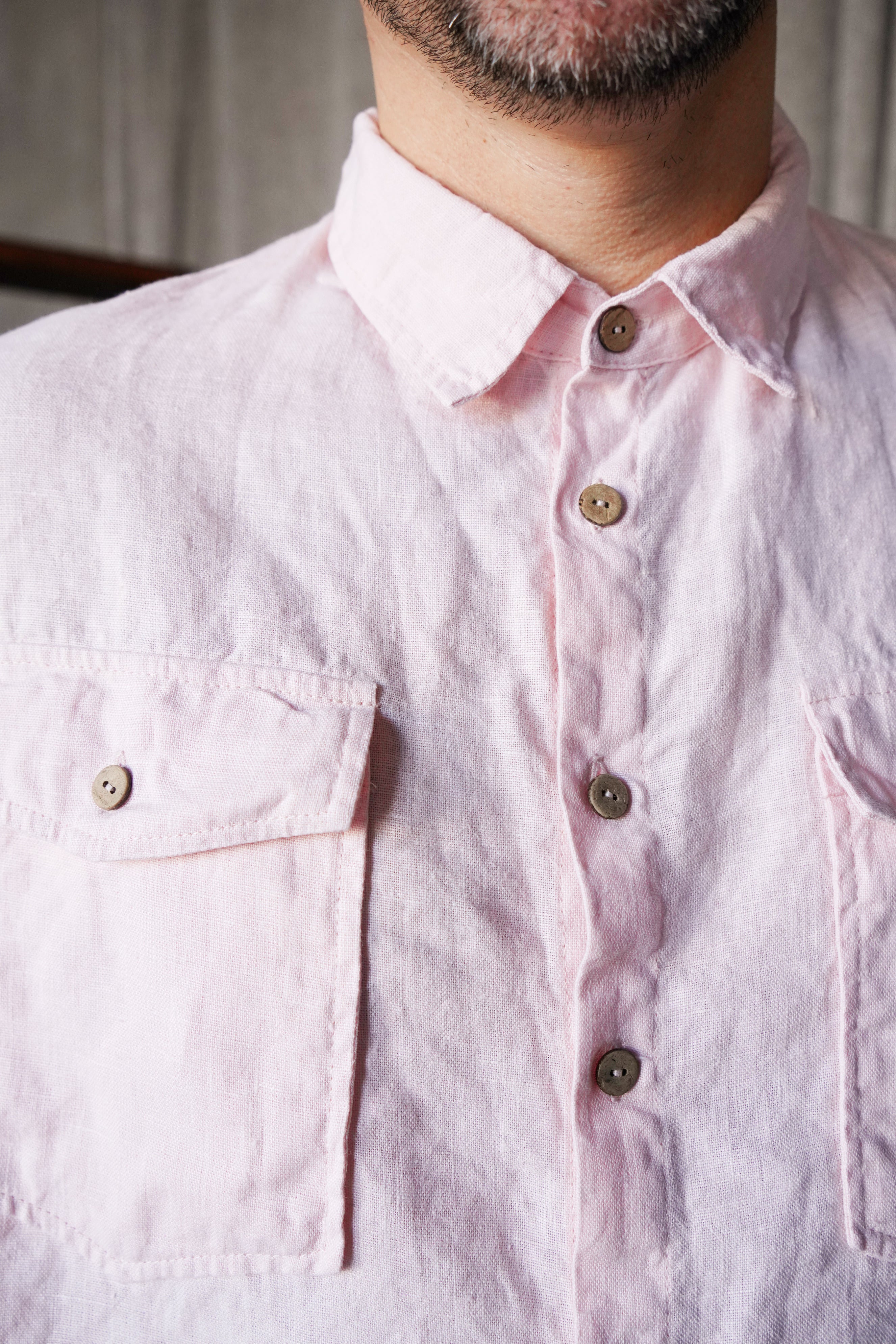 Mens relaxed linen shirt SANDWOOD in Light pink