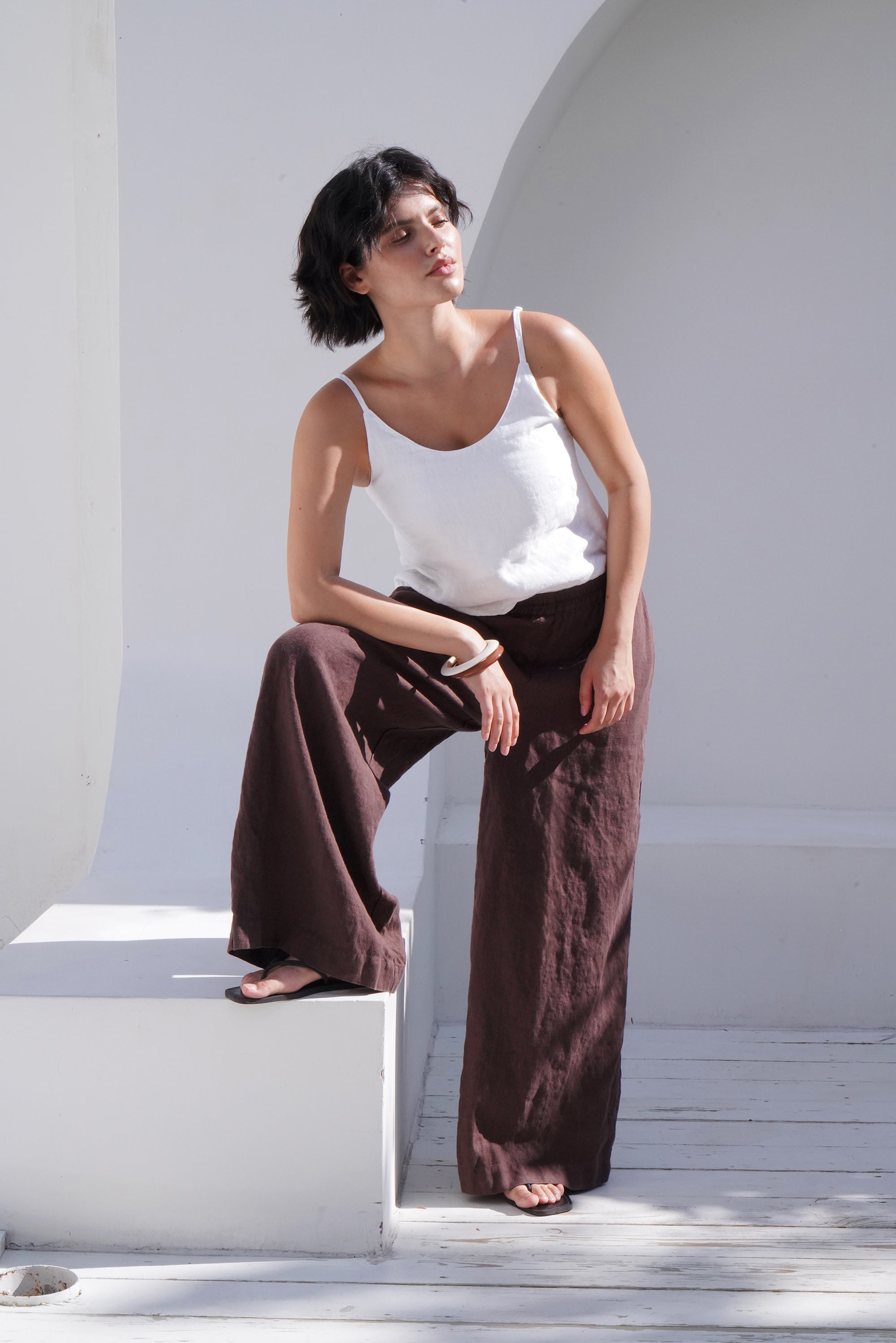 Women’s Wide-leg Linen Pants THUME in Brown