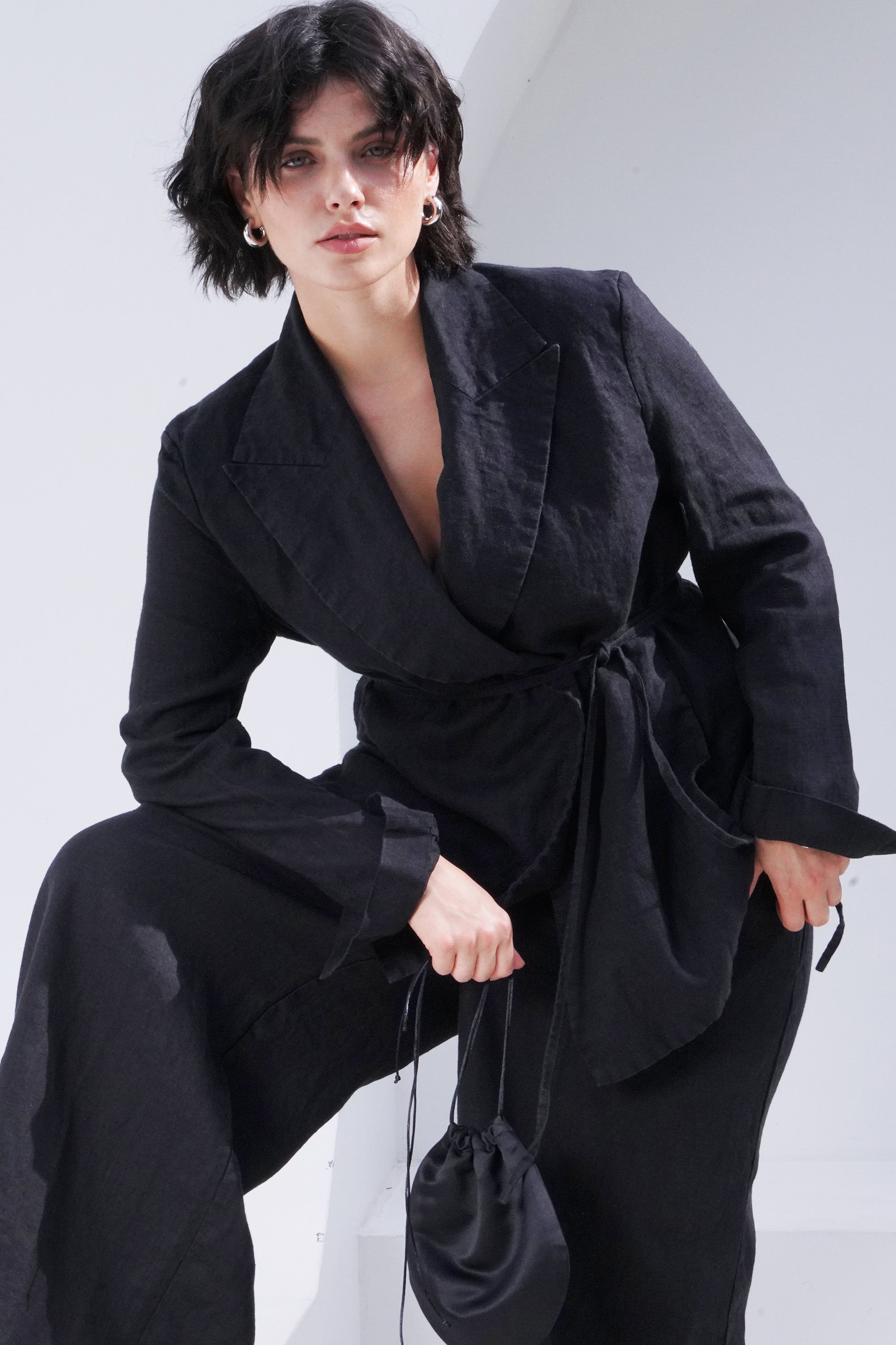 Women’s Linen Wrap Blazer JASMI in Black