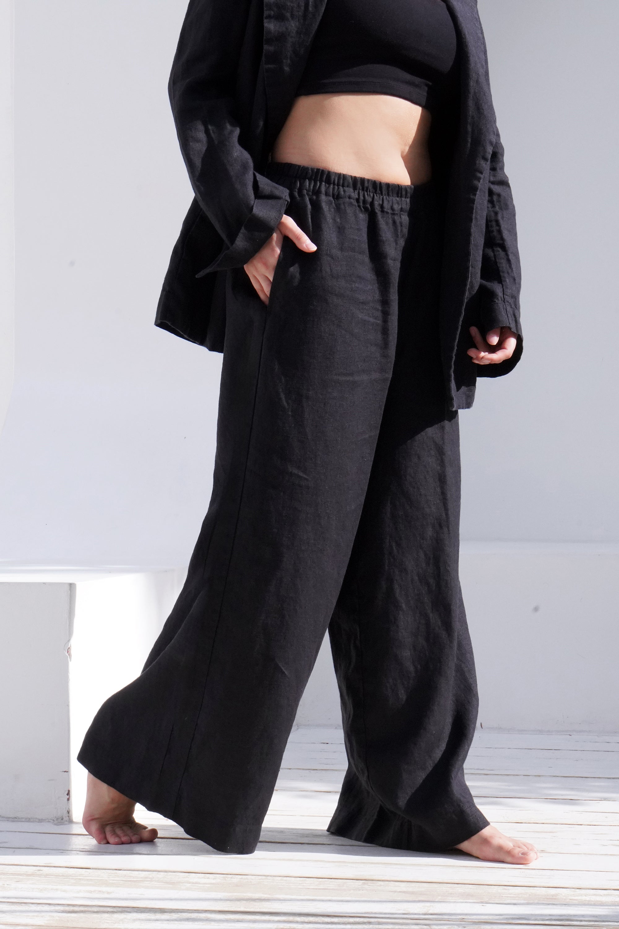 Women's Wide-leg Linen Pants THUME in Black