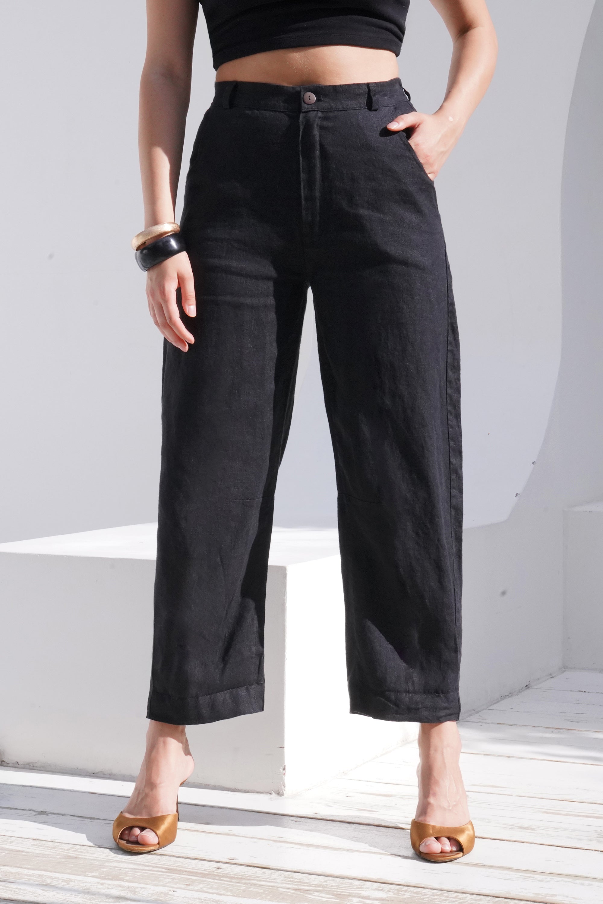 Women’s Linen Straight-Leg Pants MENTA in Black