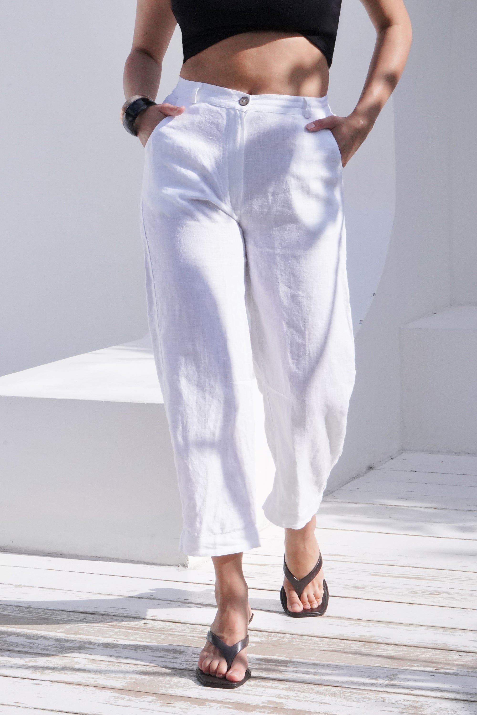 Women’s Linen Straight-Leg Pants MENTA in White