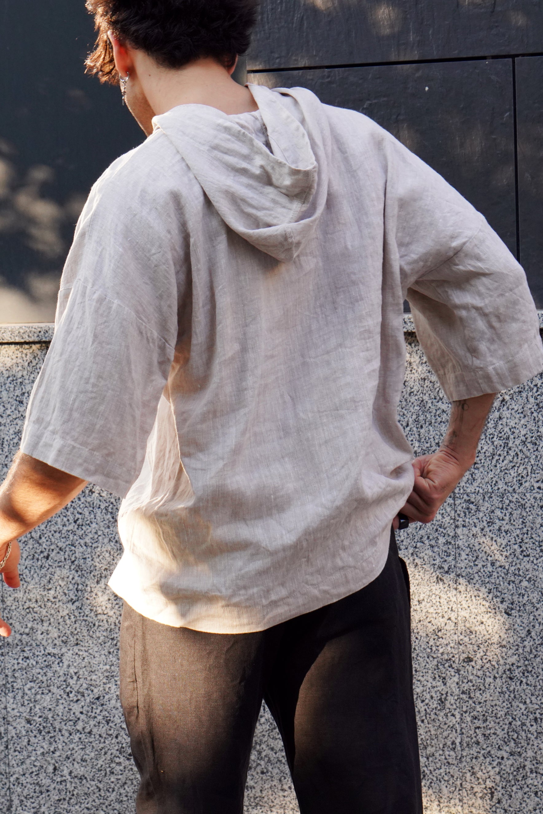 Linen Hooded T-shirt SHOBU in Beige