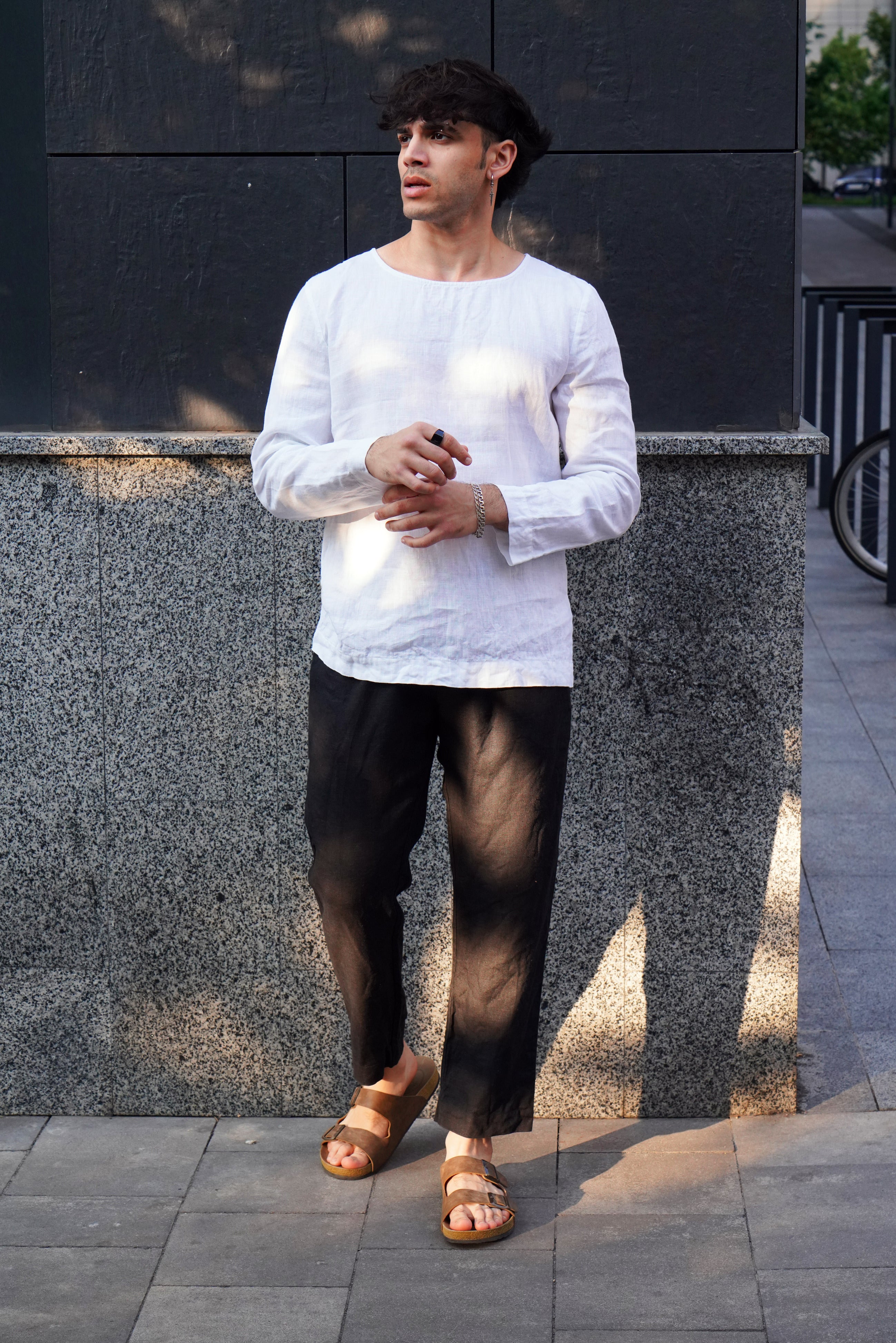 Long Sleeve Linen T-Shirt BIRCH in White