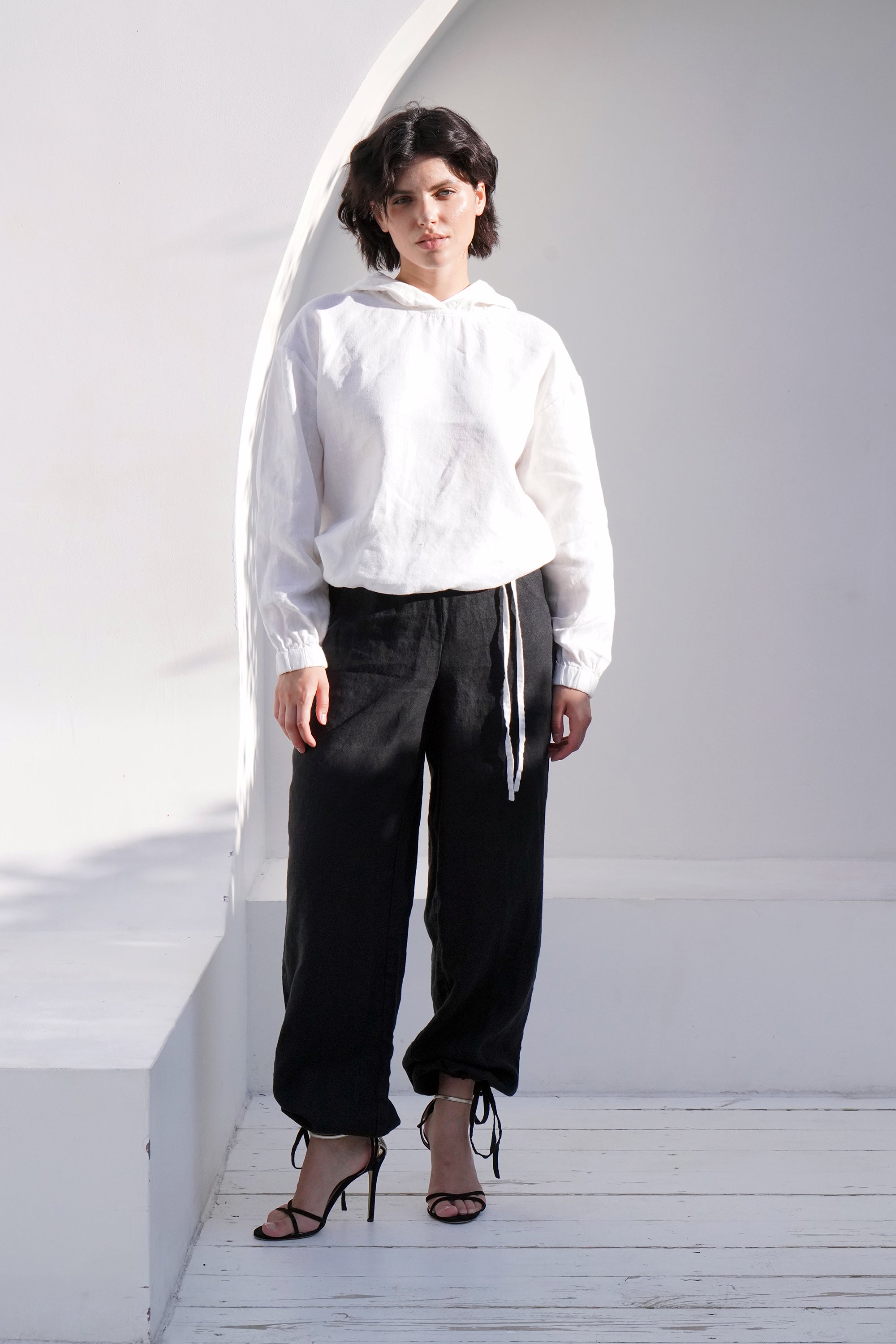 Women's Linen Hoodie with Ties LAMIA in White