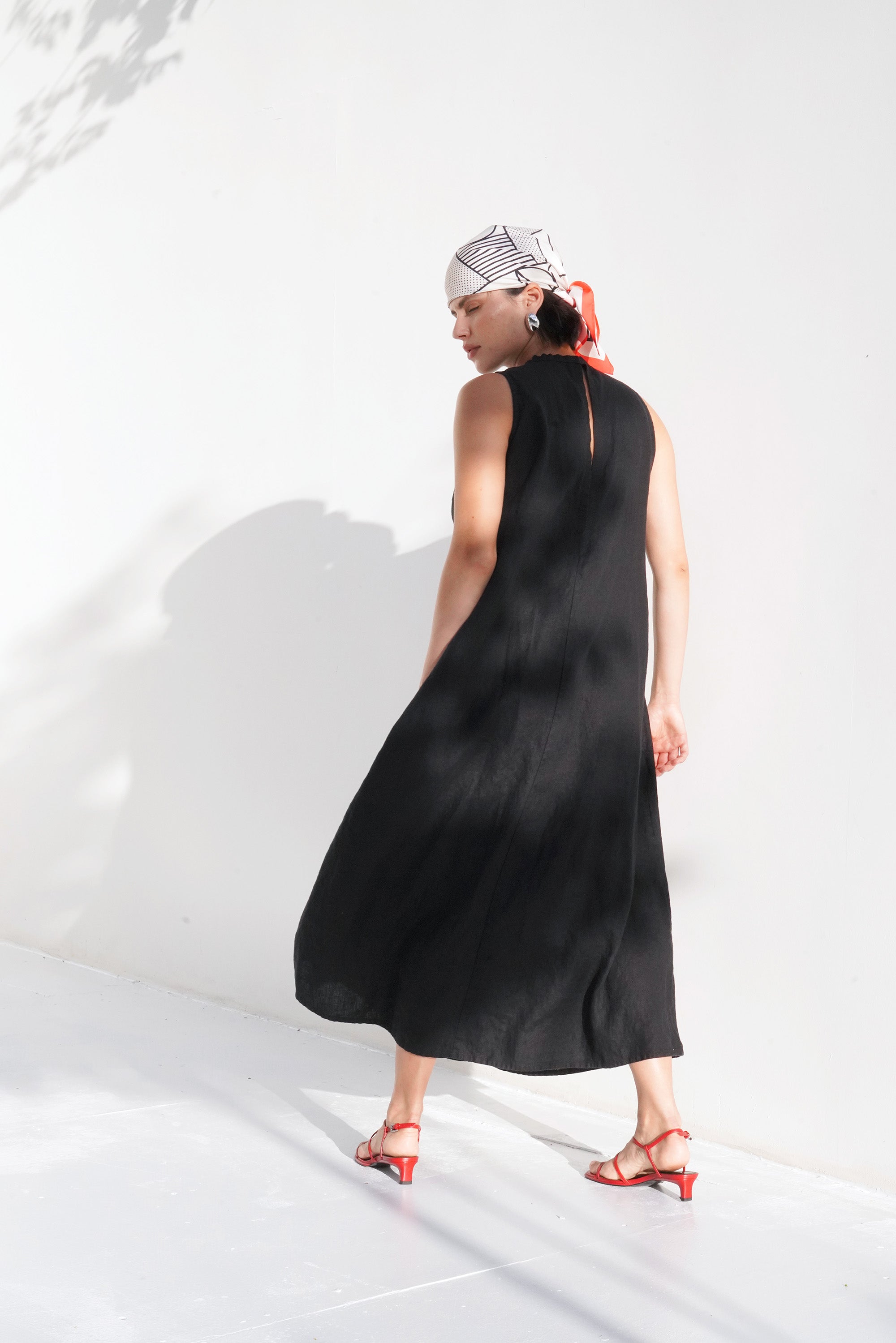 Womens Linen Sleeveless Maxi Dress ARNIA in Black 2XL/3XL