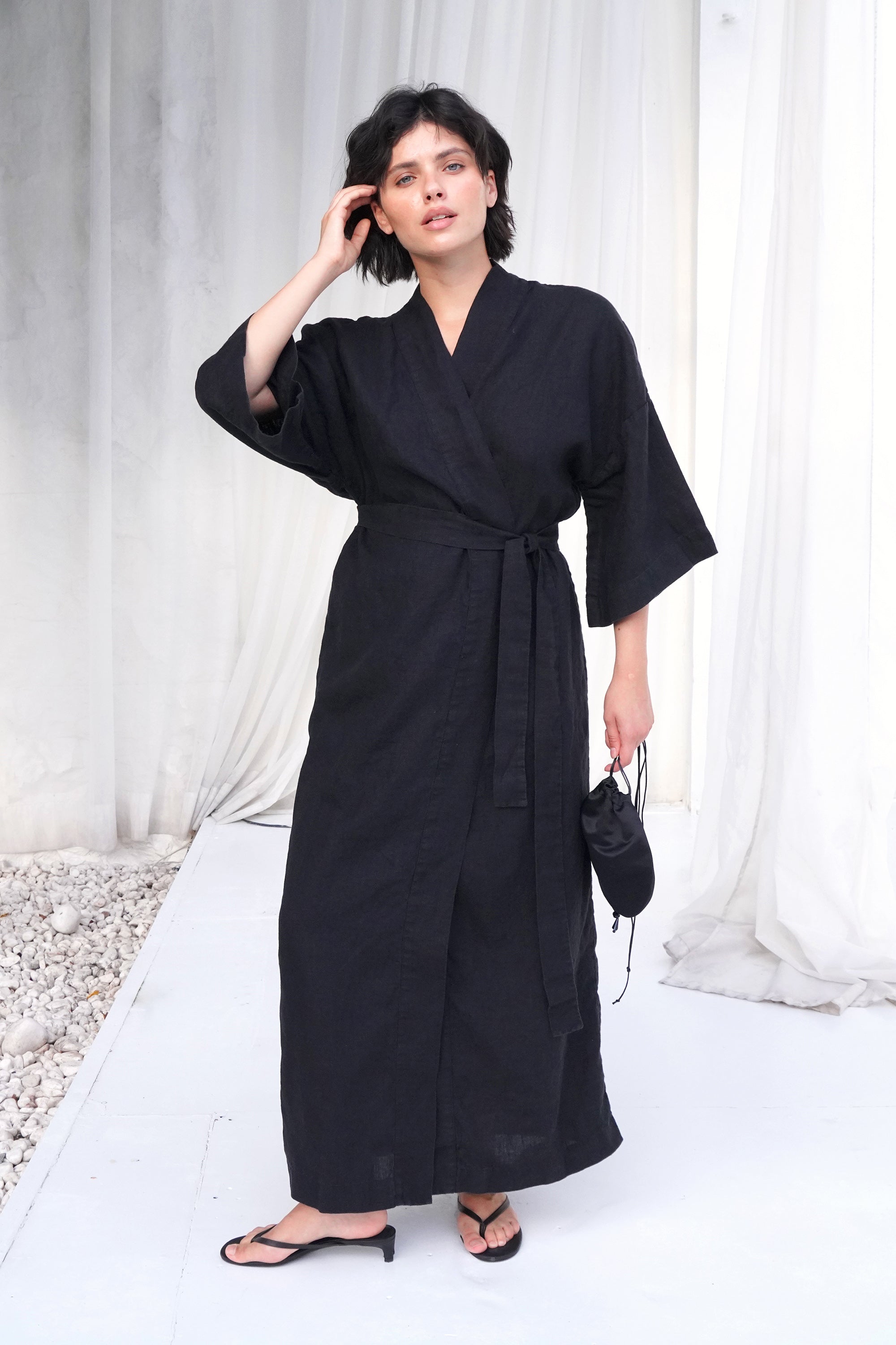 Women’s Linen Kimono ALTEA LONG in Black