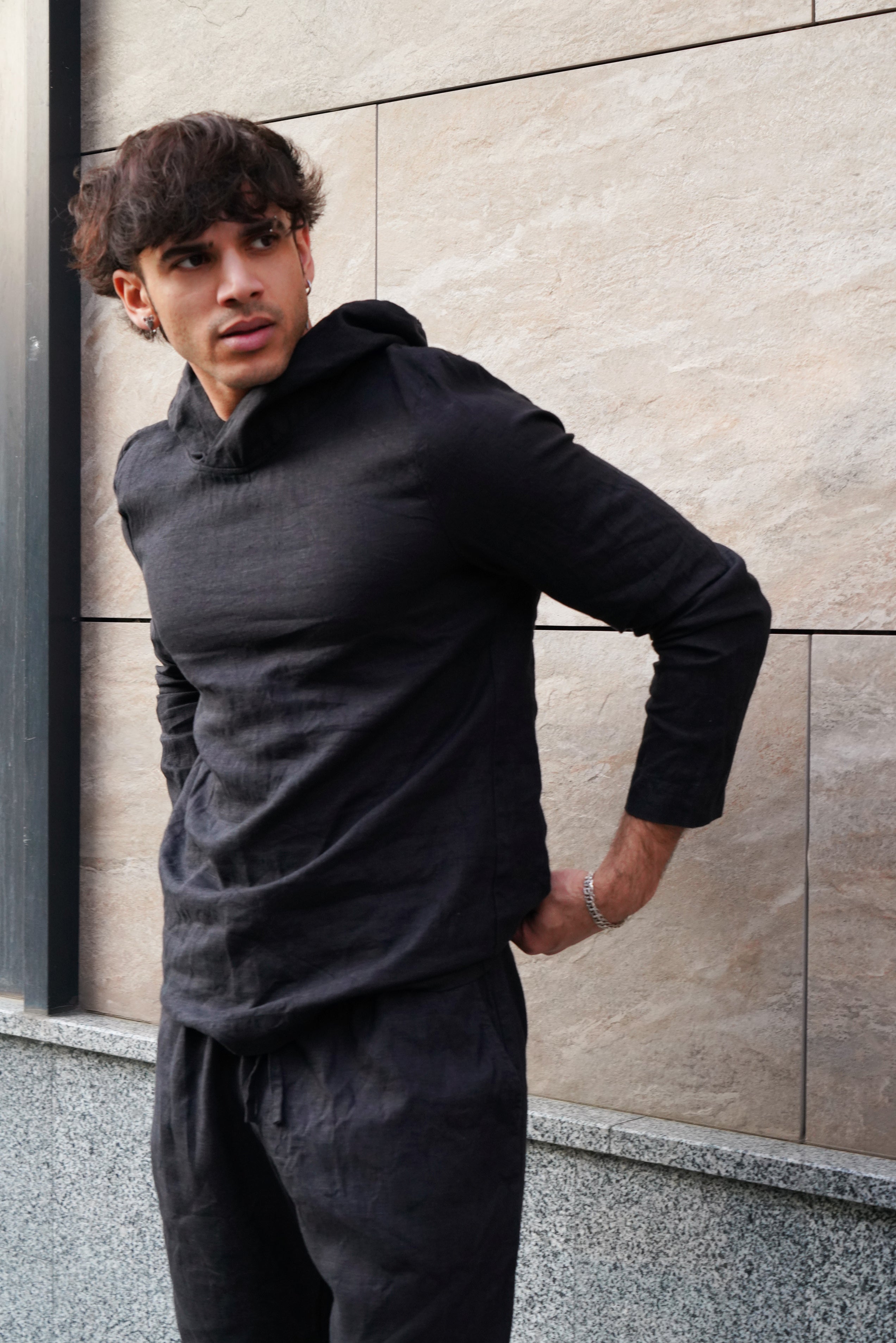 Men’s Linen Hoodie BALSA in Black