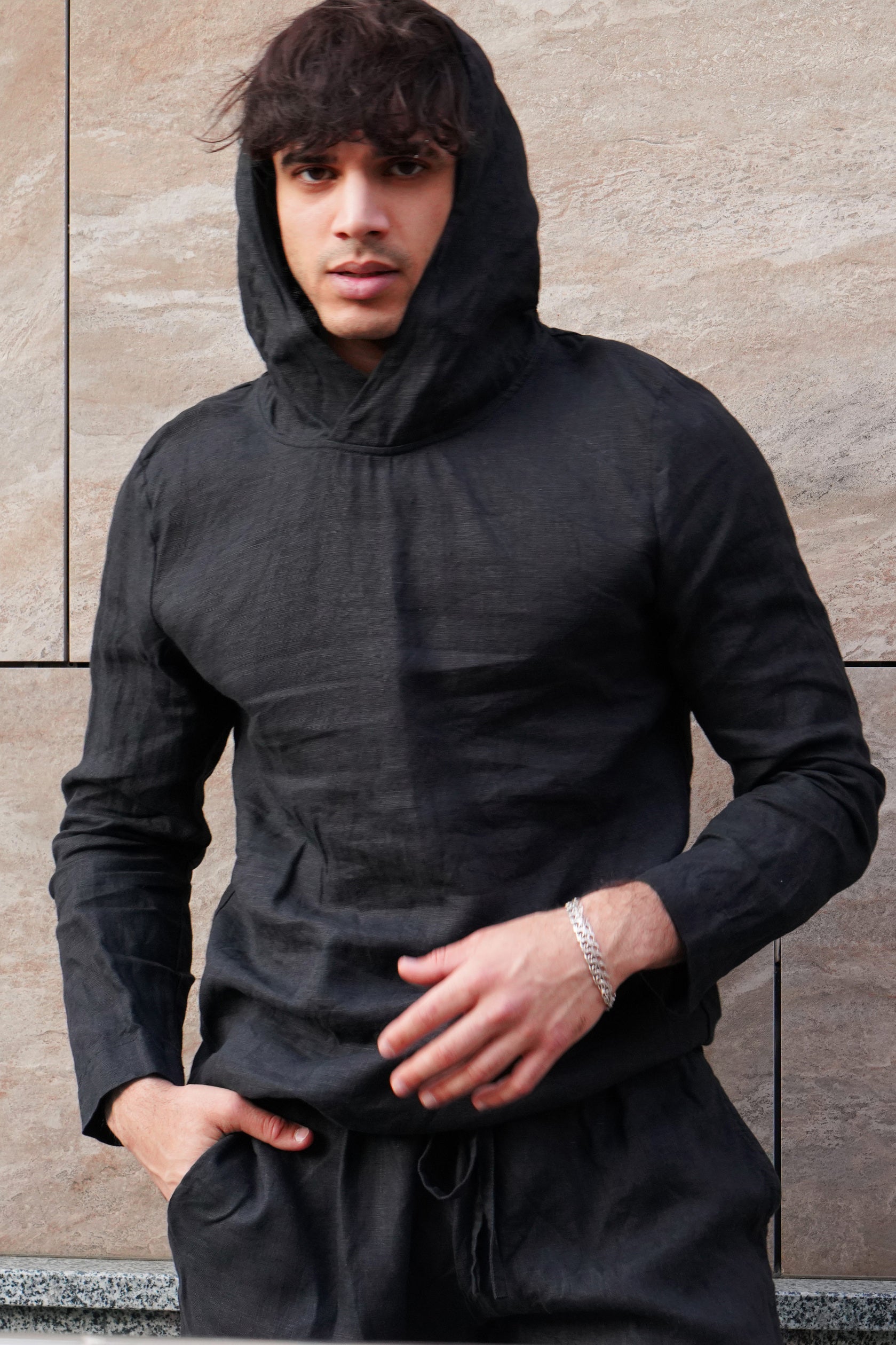 Men’s Linen Hoodie BALSA in Black