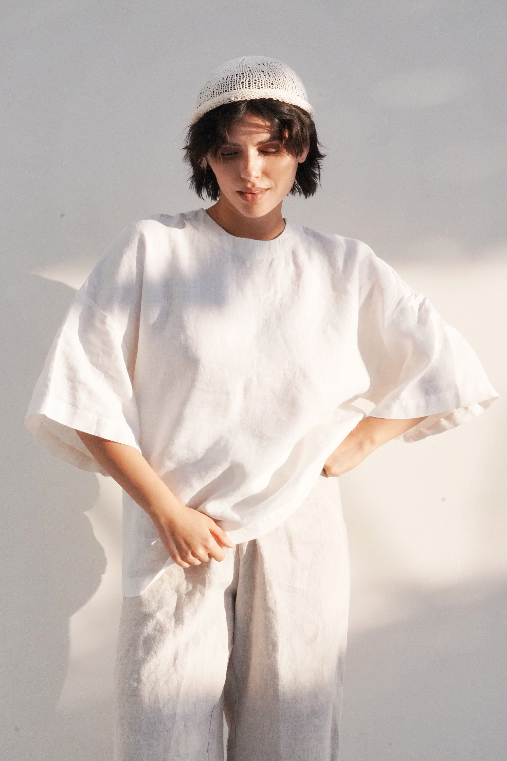 Women's Oversized Linen T-Shirt BELLIS in Cream