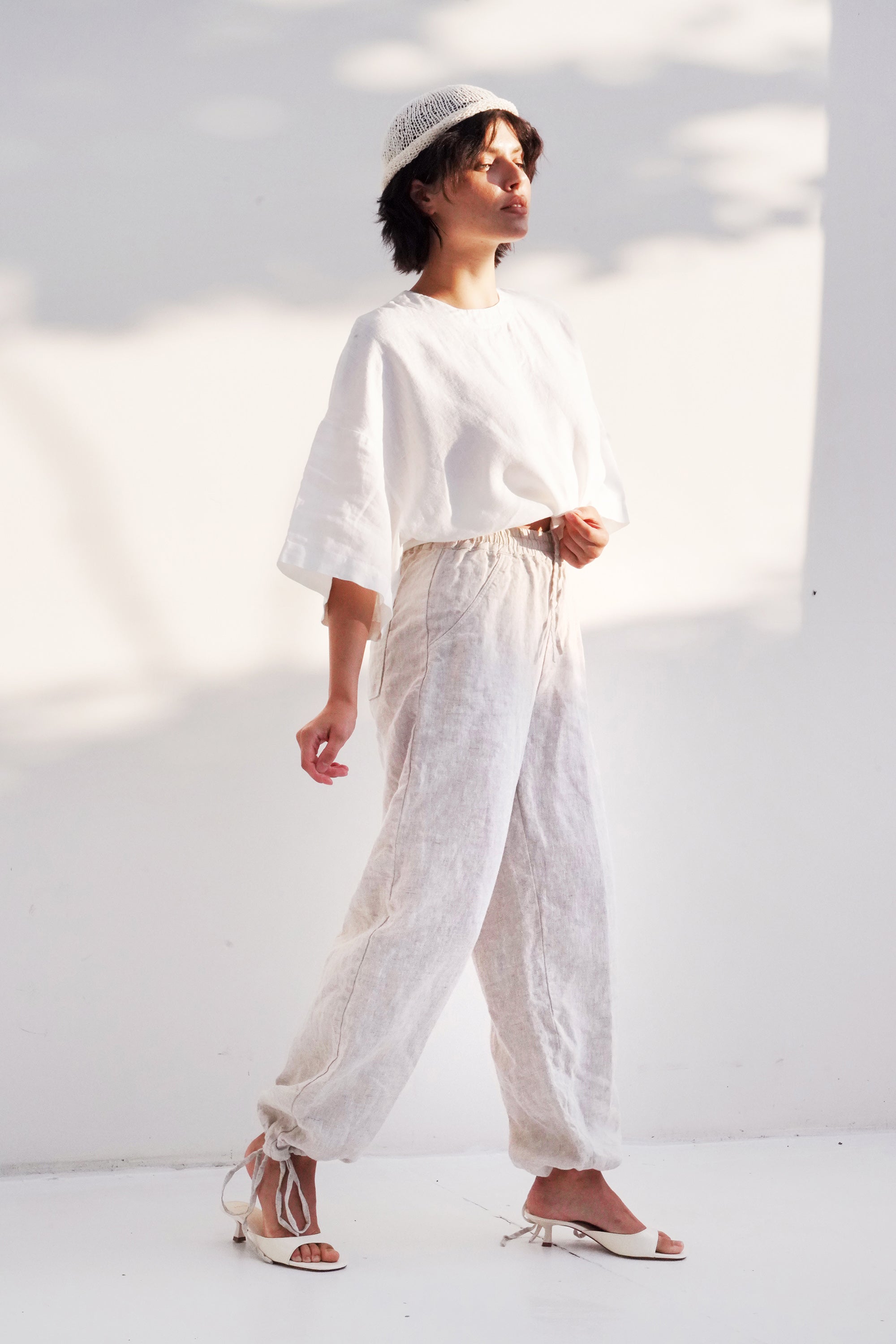 Women’s Linen Pants with Adjustable Cuffs PEONY in Beige