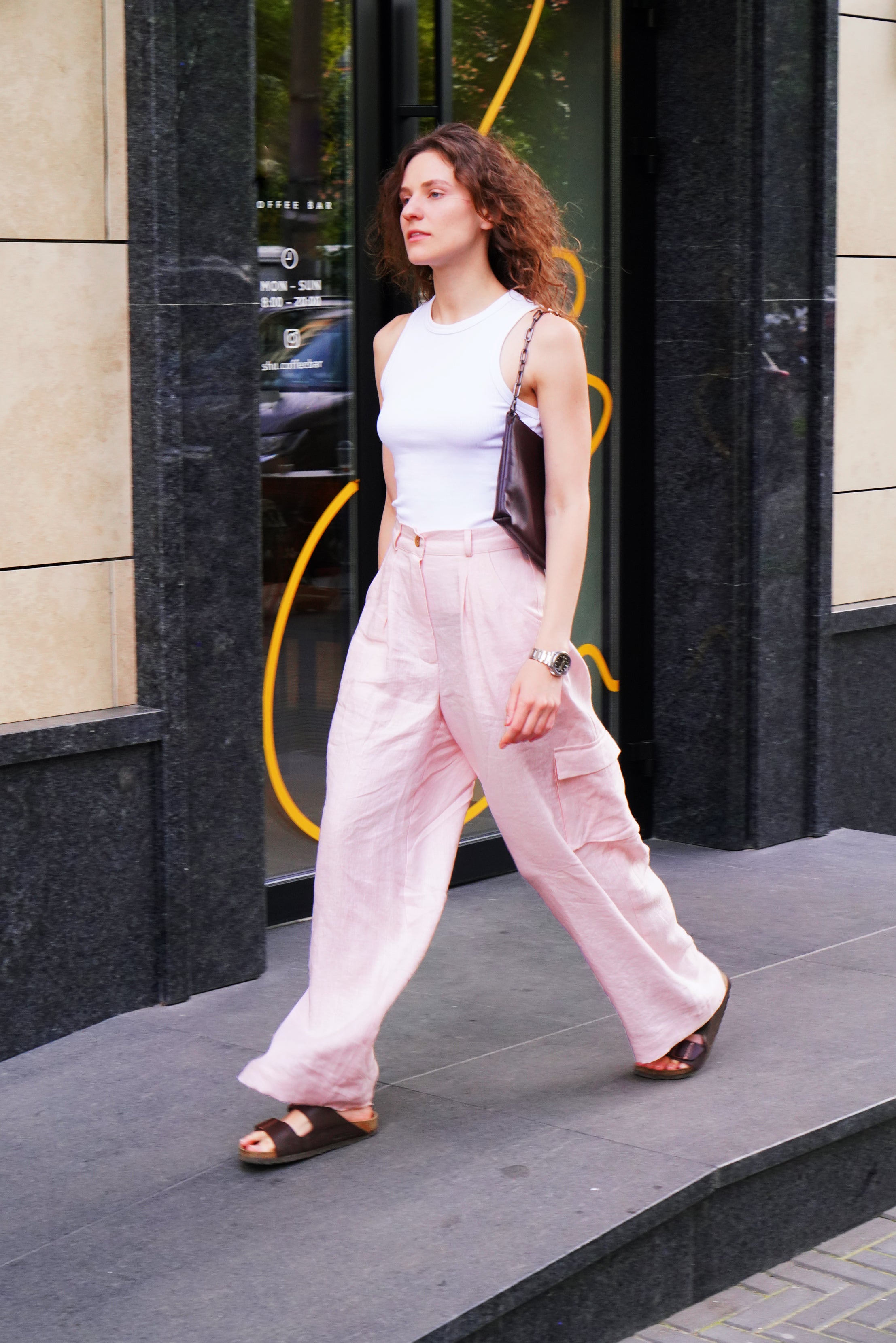 Wide Linen Cargo Pants ALBA in Light pink