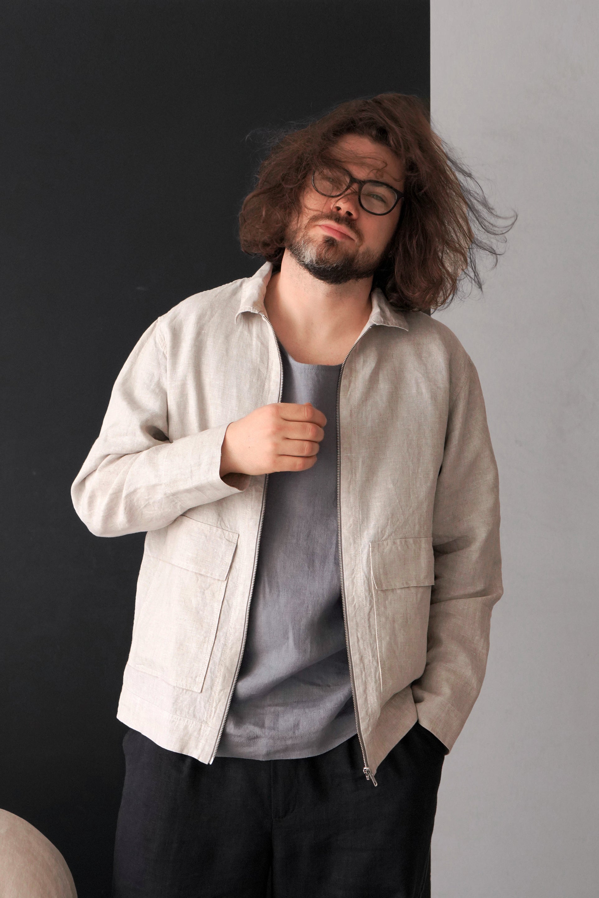 Men's Linen Bomber Jacket BERGAMOT in Beige