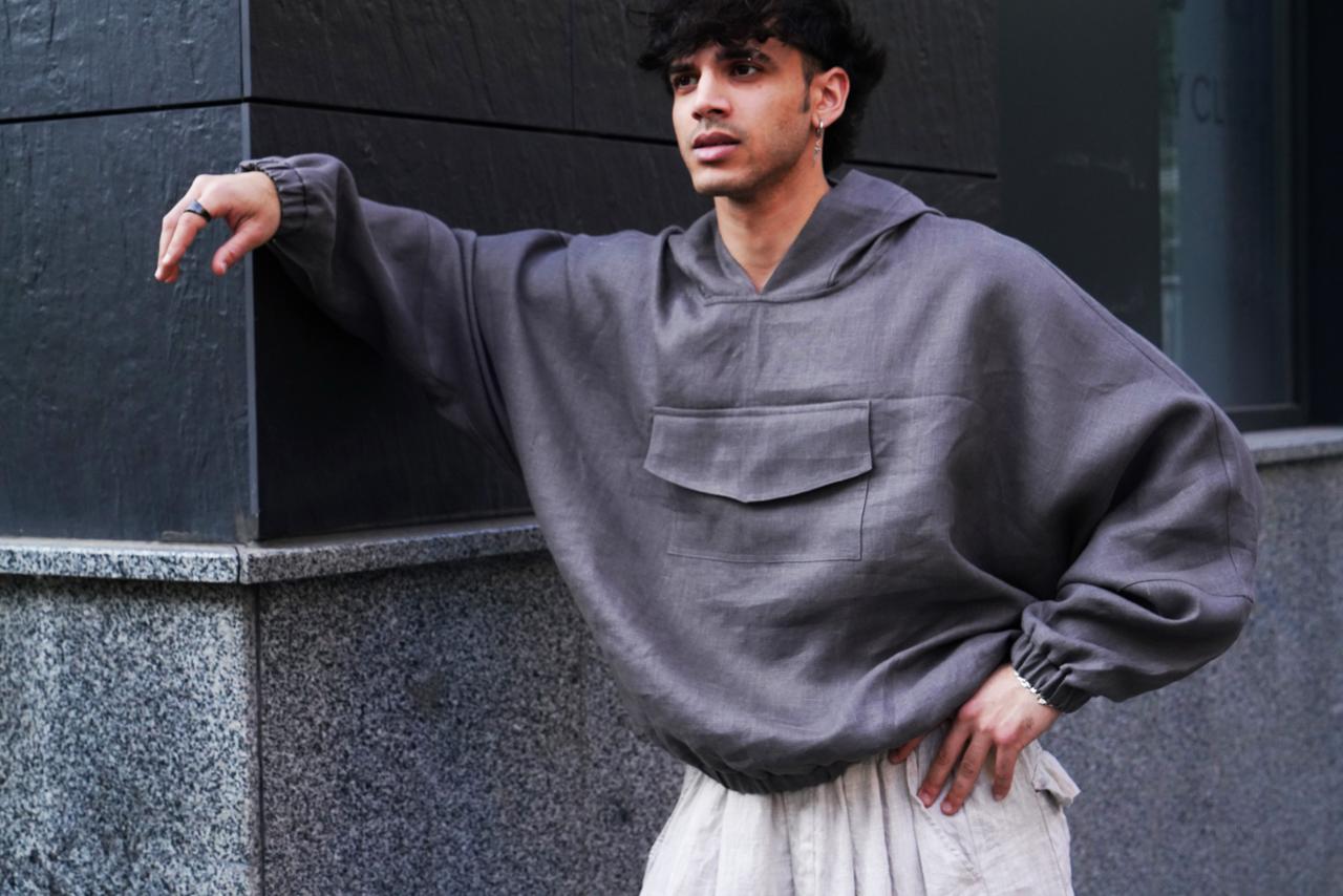Oversized linen hoodie KUWA - IN STOCK