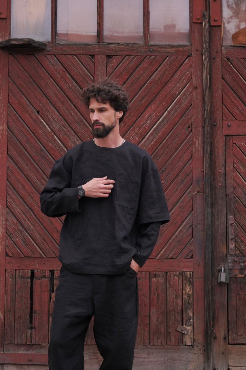 Men’s double-layer long-sleeve TAMARISK in Black