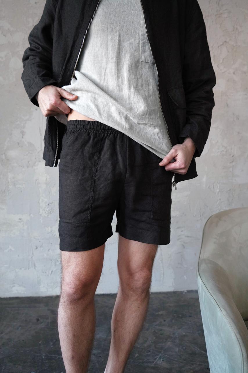 Men’s short linen shorts FERN in Black
