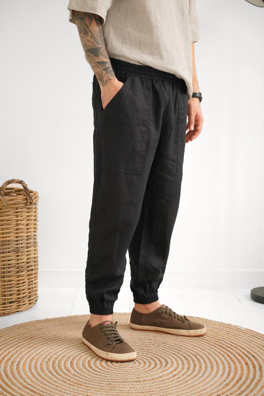 Men’s Linen Pants Alder in Black Xs