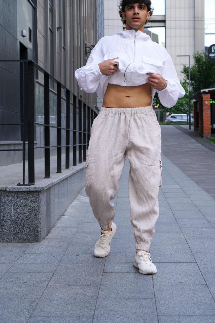 Men’s linen cargo pants SUMAC in Beige