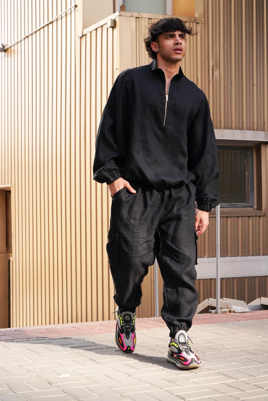 Men’s linen cargo pants SUMAC in Black