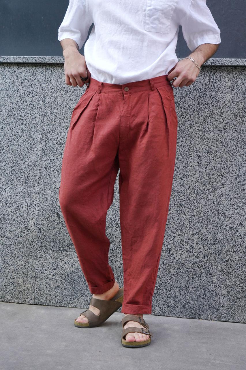 Loose Pleated Pants CEDAR in Terracota