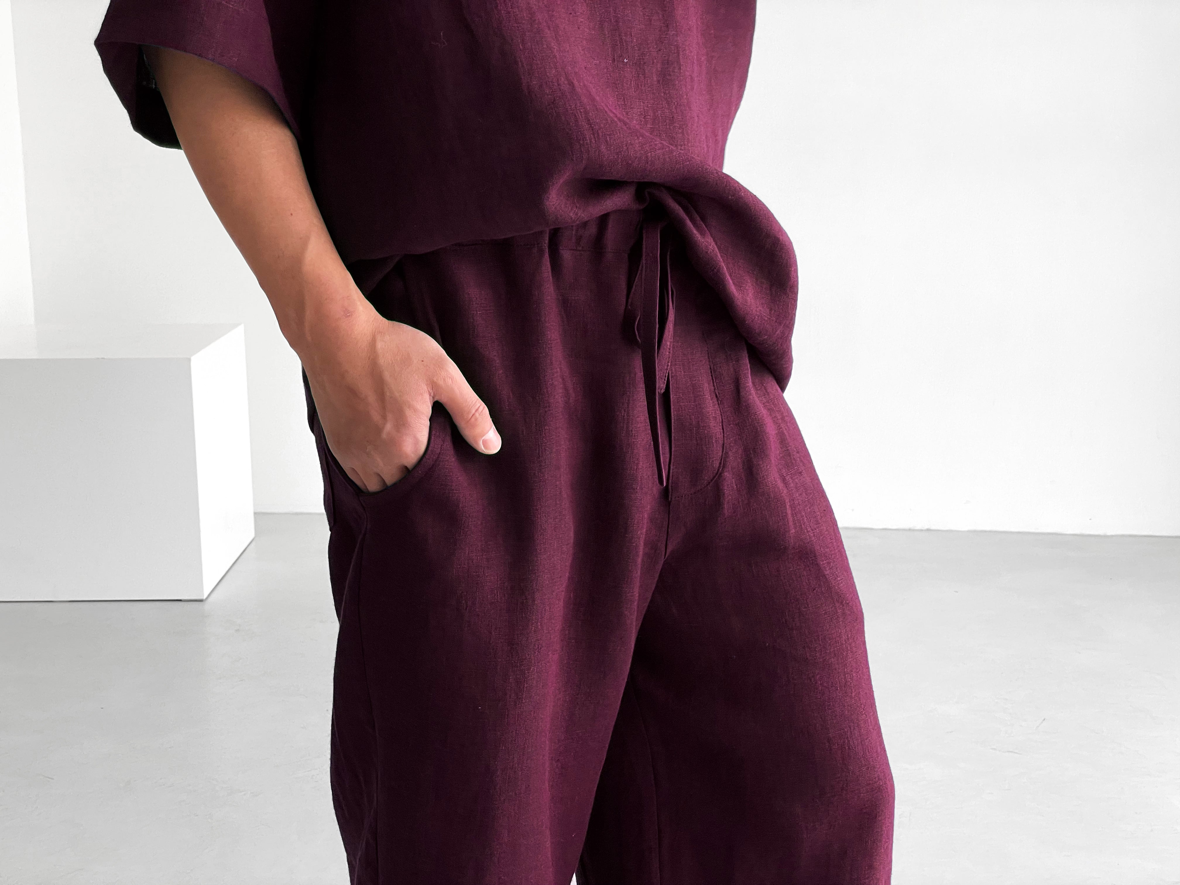 Capri linen pants WILLOW in Burgundy