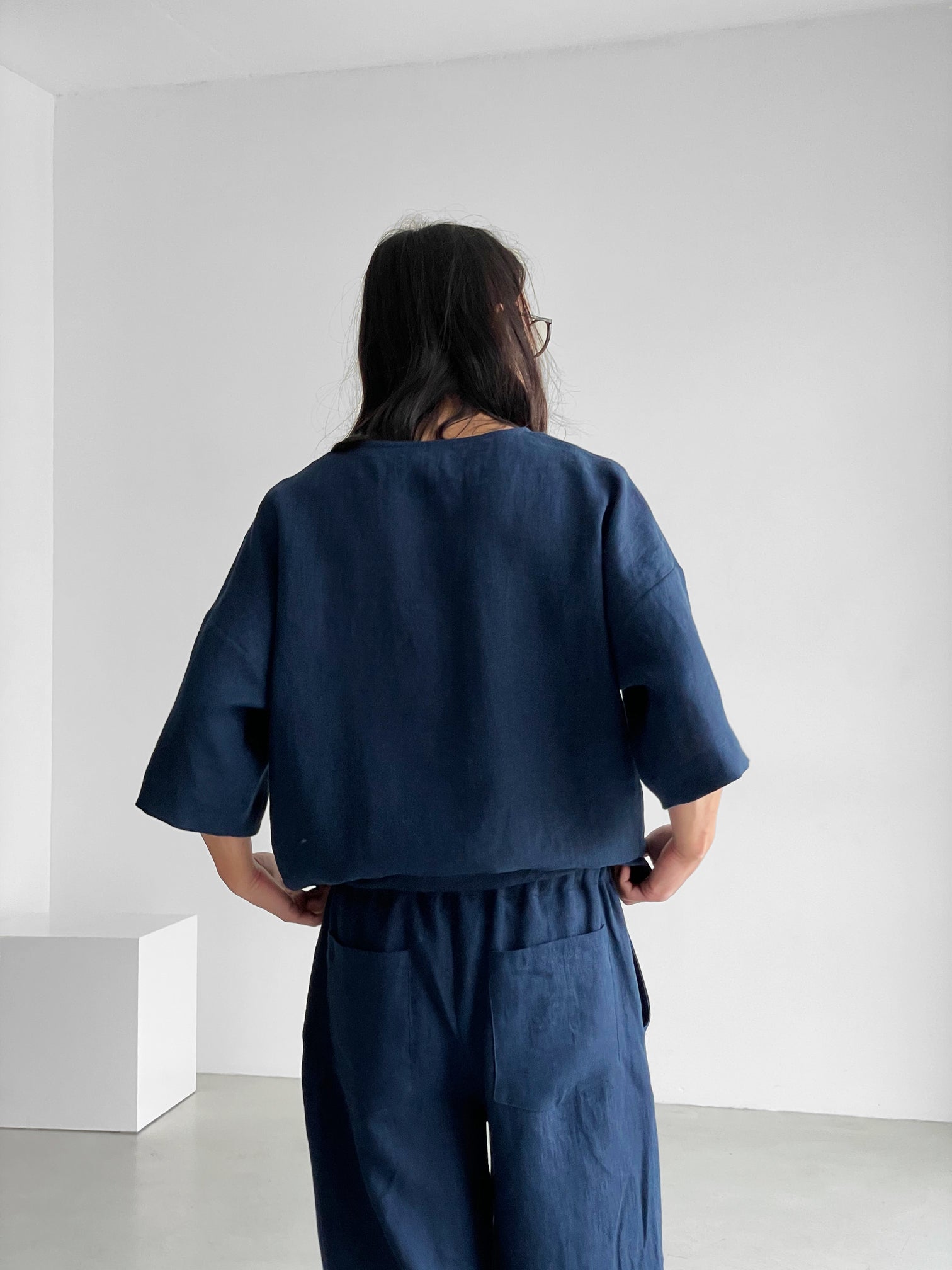 Men’s Oversized Linen T-Shirt LOTUS in Dark blue
