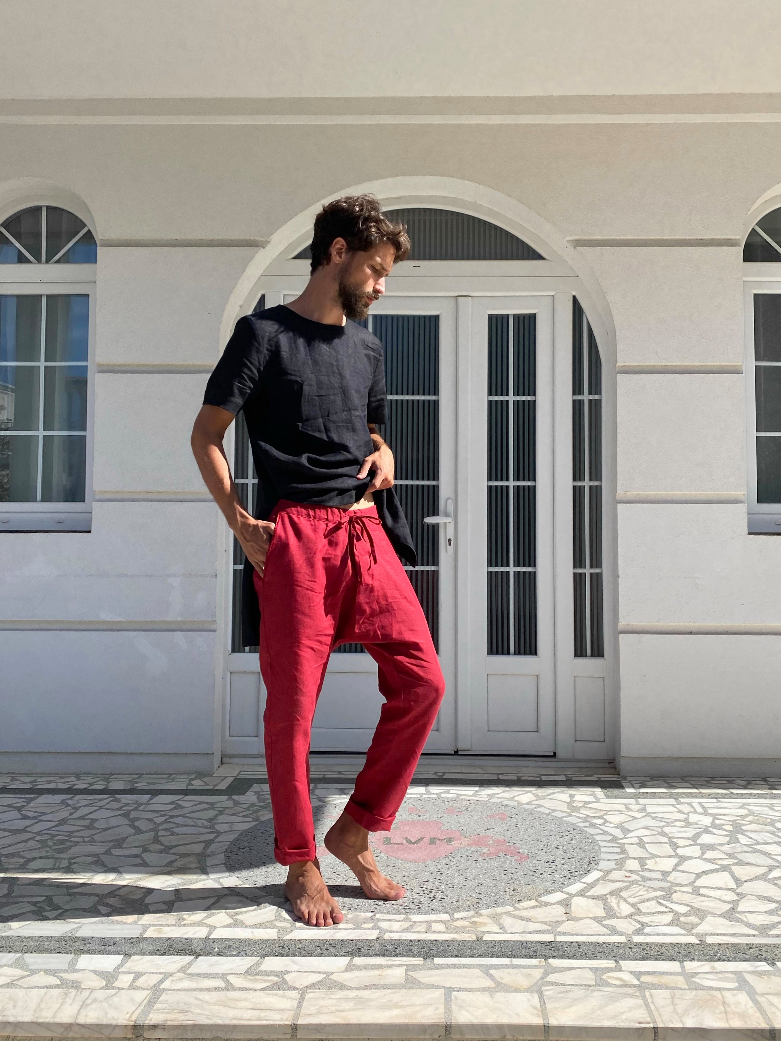 Men’s baggy linen pants HAWTHORN in Red