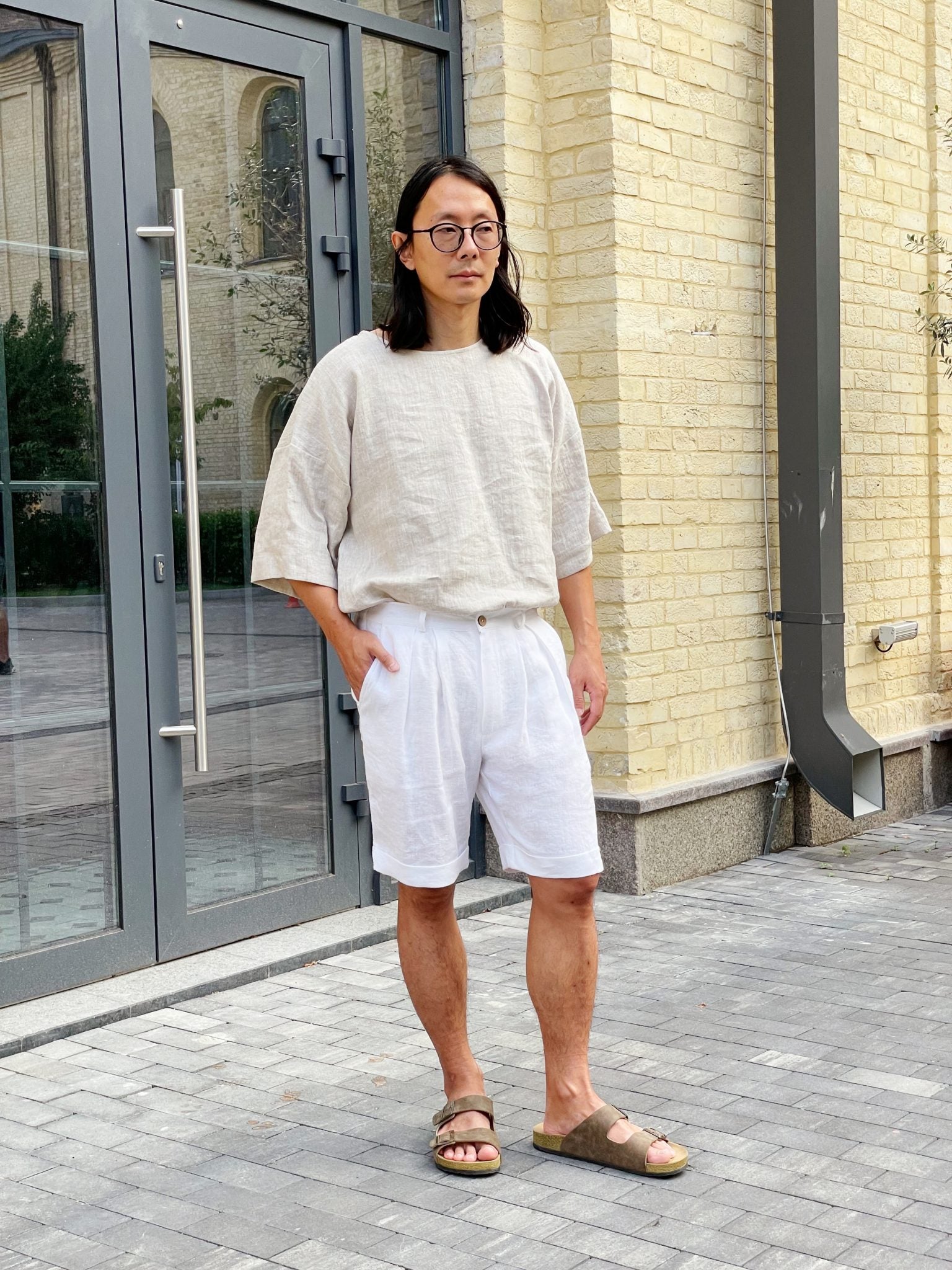 Men’s linen shorts with pleats CEDAR in White