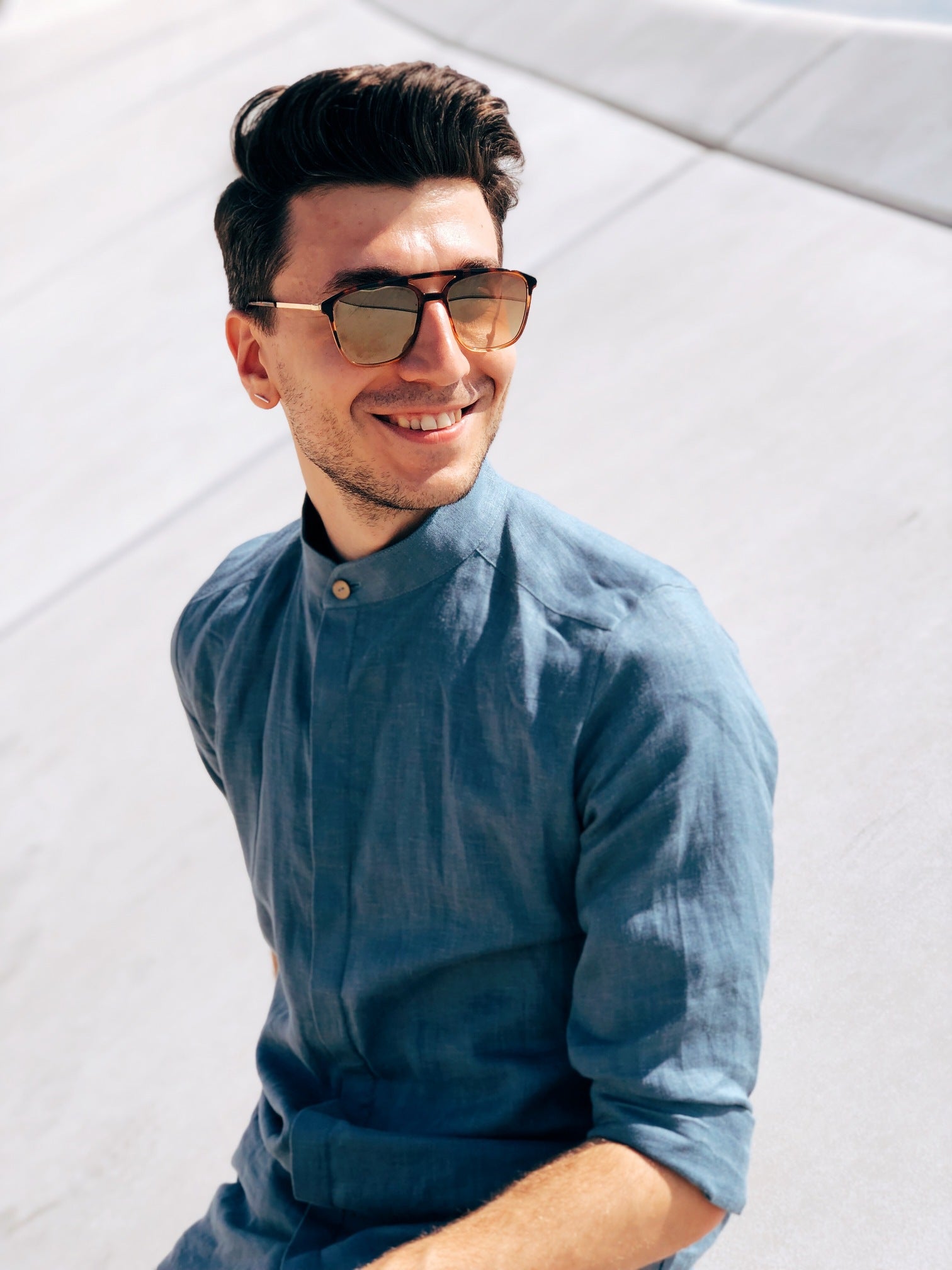 Men’s Linen Shirt OLIVE in Blue grey