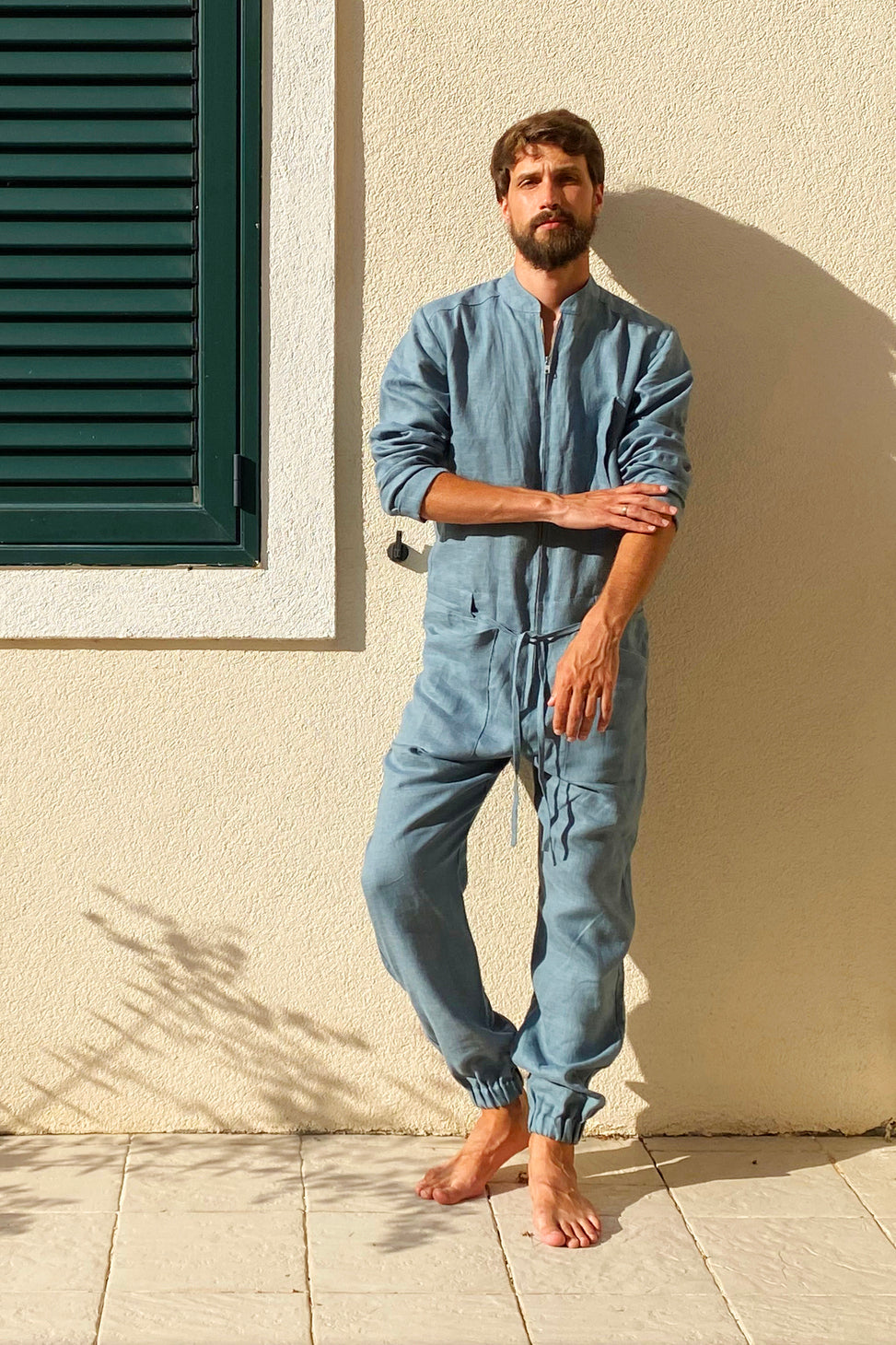Mens Linen Jumpsuit PALO SANTO in Blue grey